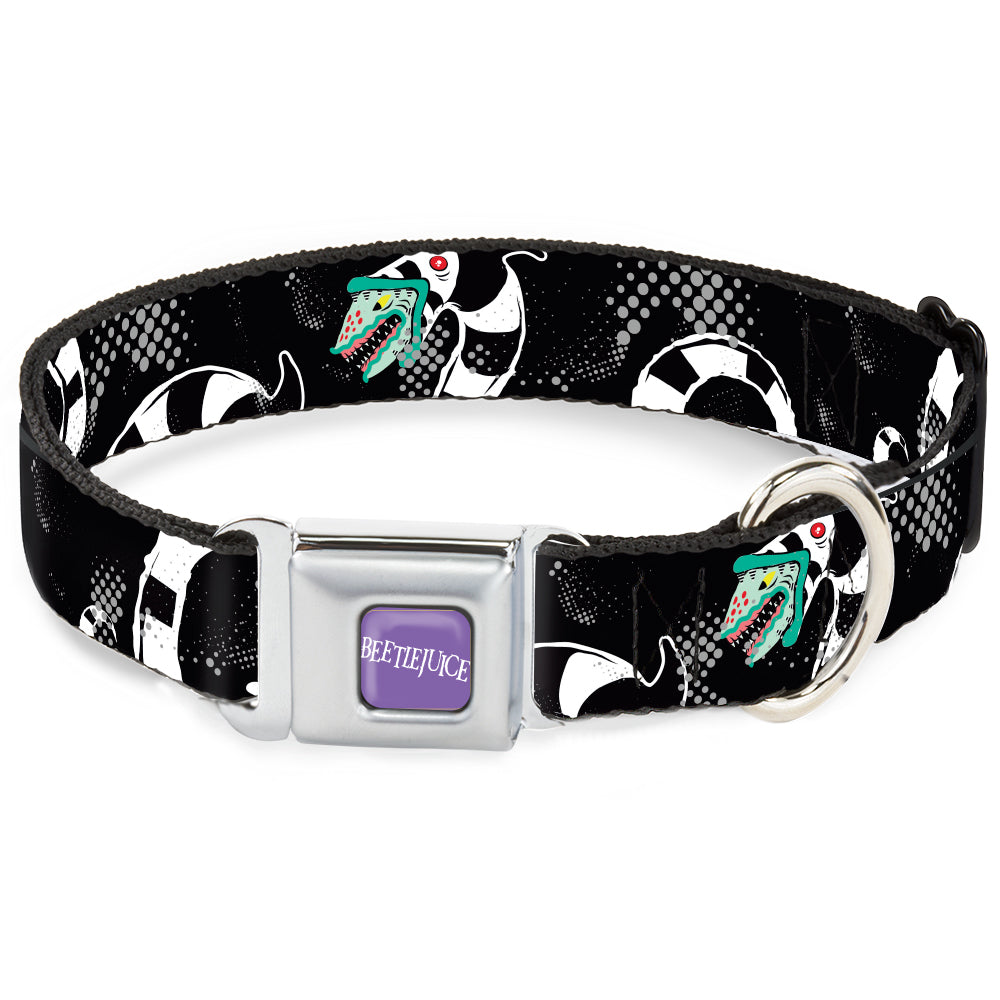 BEETLEJUICE Text Logo Full Color Purple/White Seatbelt Buckle Collar - Beetlejuice Sandworm Healftone Repeat Black/Gray Seatbelt Buckle Collars Warner Bros. Horror Movies