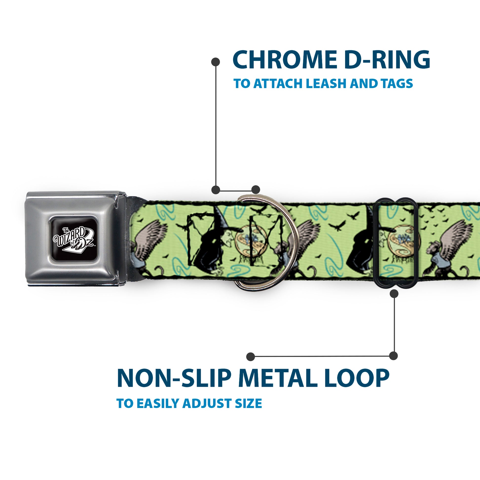 THE WIZARD OF OZ Title Logo Full Color Black/White Seatbelt Buckle Collar - The Wizard of Oz Wicked Witch of the West and Flying Monkeys Greens Seatbelt Buckle Collars The Wizard of Oz