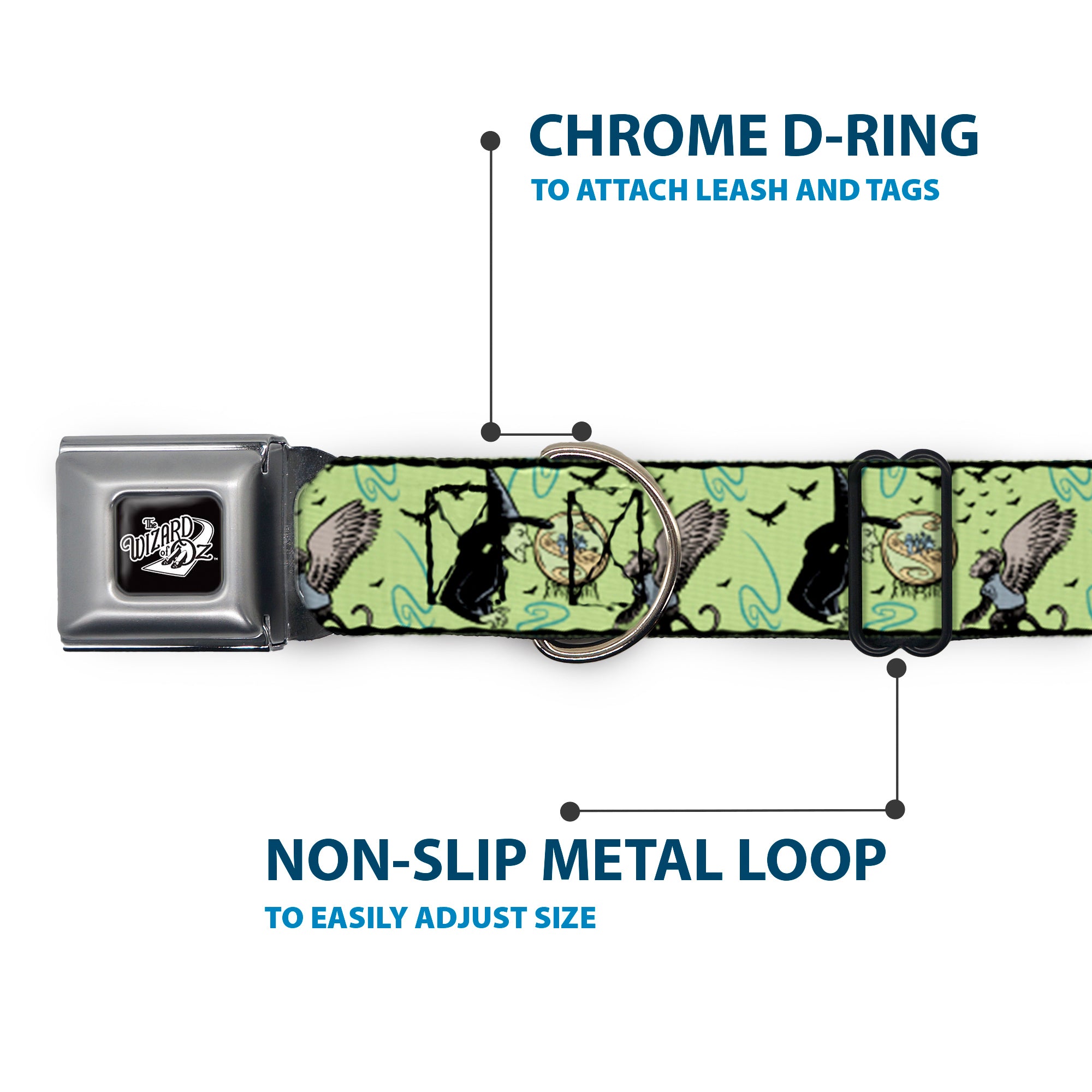 THE WIZARD OF OZ Title Logo Full Color Black/White Seatbelt Buckle Collar - The Wizard of Oz Wicked Witch of the West and Flying Monkeys Greens Seatbelt Buckle Collars The Wizard of Oz