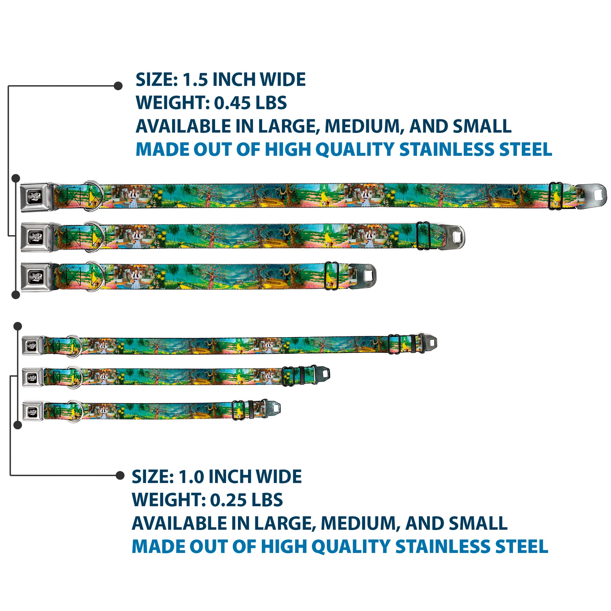 THE WIZARD OF OZ Title Logo Full Color Black/White Seatbelt Buckle Collar - The Wizard of Oz Yellow Brick Road Scenes Seatbelt Buckle Collars The Wizard of Oz