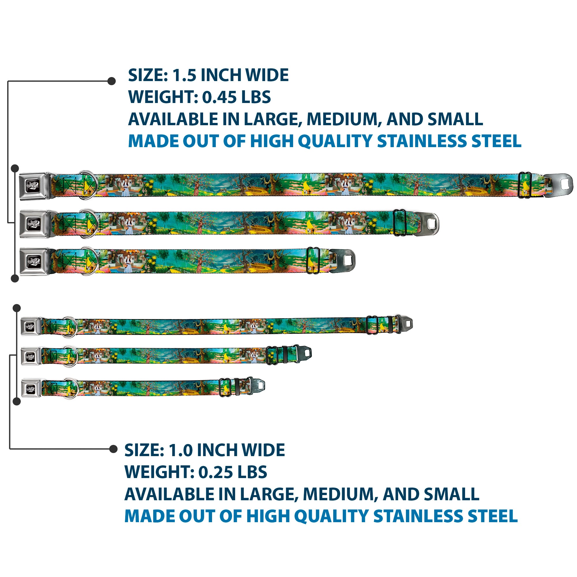 THE WIZARD OF OZ Title Logo Full Color Black/White Seatbelt Buckle Collar - The Wizard of Oz Yellow Brick Road Scenes Seatbelt Buckle Collars The Wizard of Oz