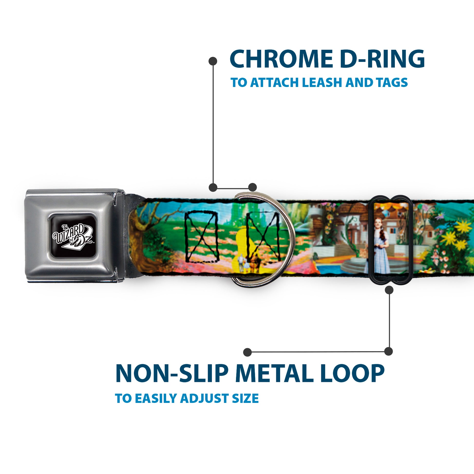 THE WIZARD OF OZ Title Logo Full Color Black/White Seatbelt Buckle Collar - The Wizard of Oz Yellow Brick Road Scenes Seatbelt Buckle Collars The Wizard of Oz