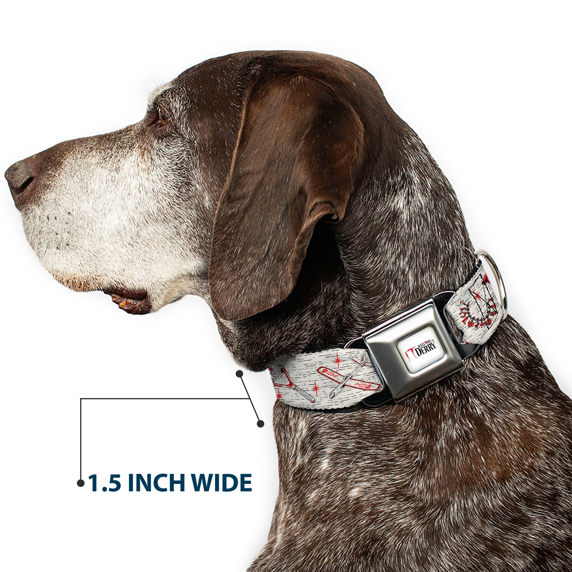 IT WELCOME TO DERRY Title Logo Full Color White Seatbelt Buckle Collar - IT Welcome to Derry Icons Collage White/Black/Red Seatbelt Buckle Collars IT