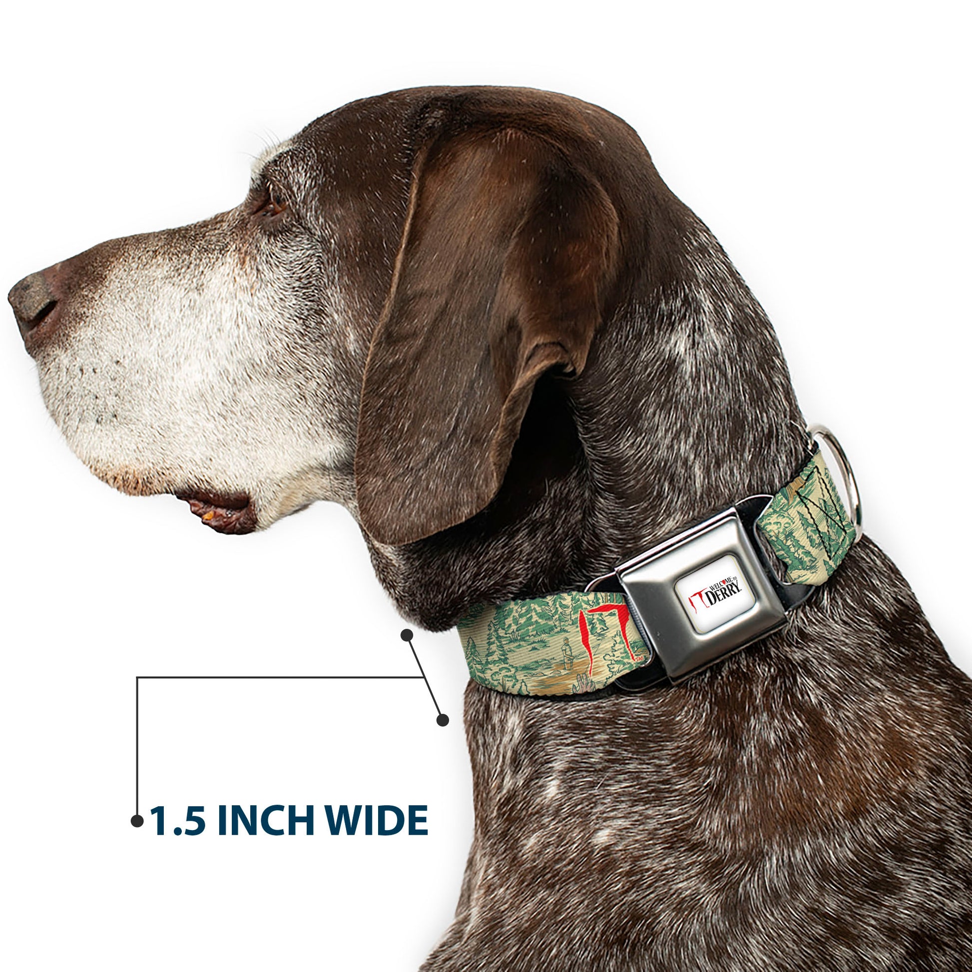 IT WELCOME TO DERRY Title Logo Full Color White Seatbelt Buckle Collar - IT WELCOME TO DERRY Forest Scenery and Title Logo Beige/Greens Seatbelt Buckle Collars IT