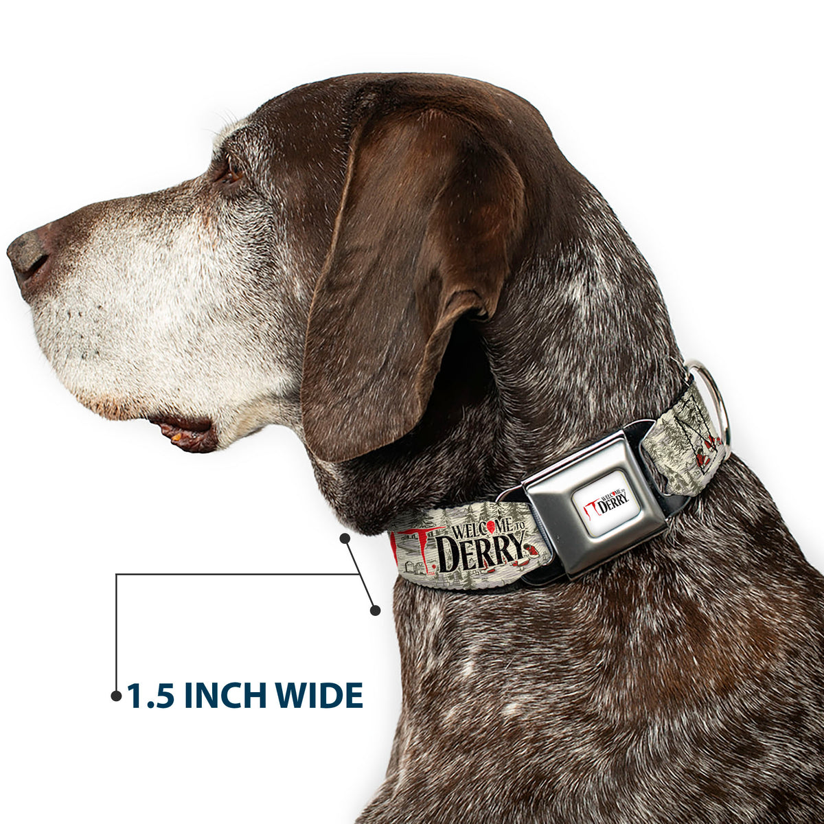 IT WELCOME TO DERRY Title Logo Full Color White Seatbelt Buckle Collar - IT WELCOME TO DERRY Camping Forest Scenery and Title Logo Beige/Grays Seatbelt Buckle Collars IT