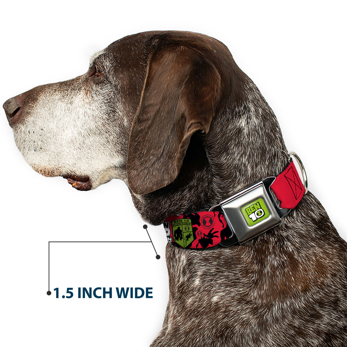 BEN 10 Title Logo Full Color Green/Black/White Seatbelt Buckle Collar - BEN 10 ALIEN FORCE Badge and Character Collage Red/Black/White/Green Seatbelt Buckle Collars Ben 10