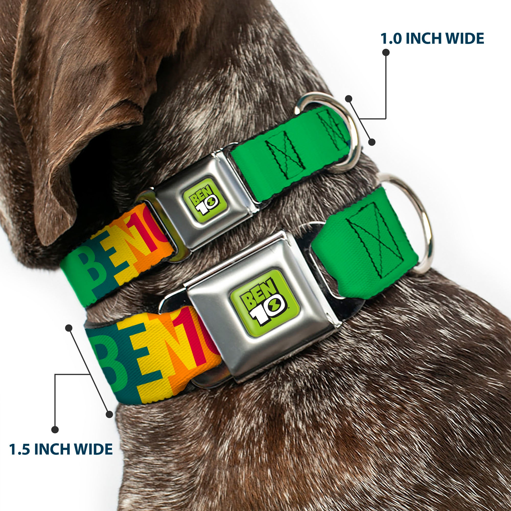 BEN 10 Title Logo Full Color Green/Black/White Seatbelt Buckle Collar - BEN 10 Pose and Text Blocks Multi Color Seatbelt Buckle Collars Ben 10