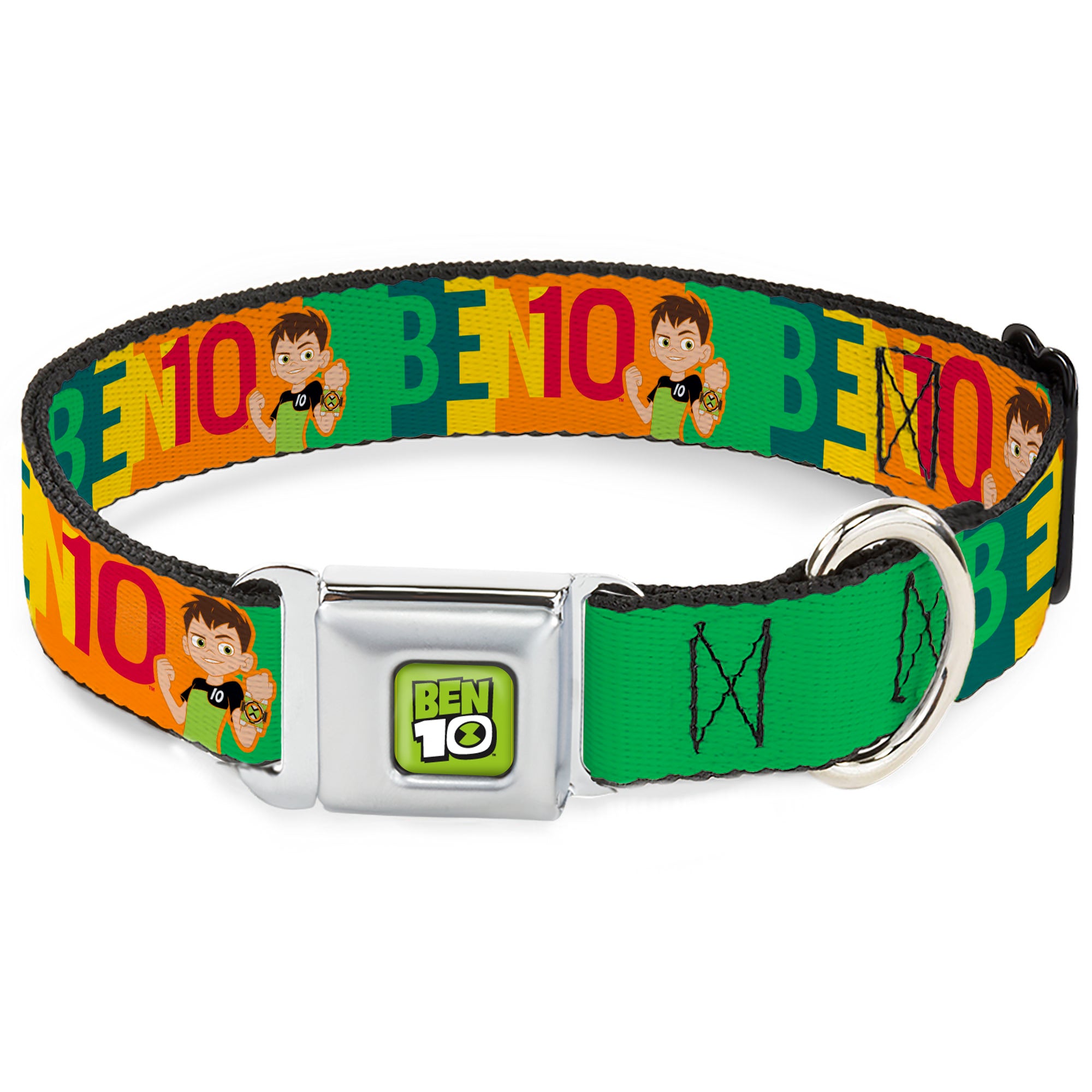BEN 10 Title Logo Full Color Green/Black/White Seatbelt Buckle Collar - BEN 10 Pose and Text Blocks Multi Color Seatbelt Buckle Collars Ben 10