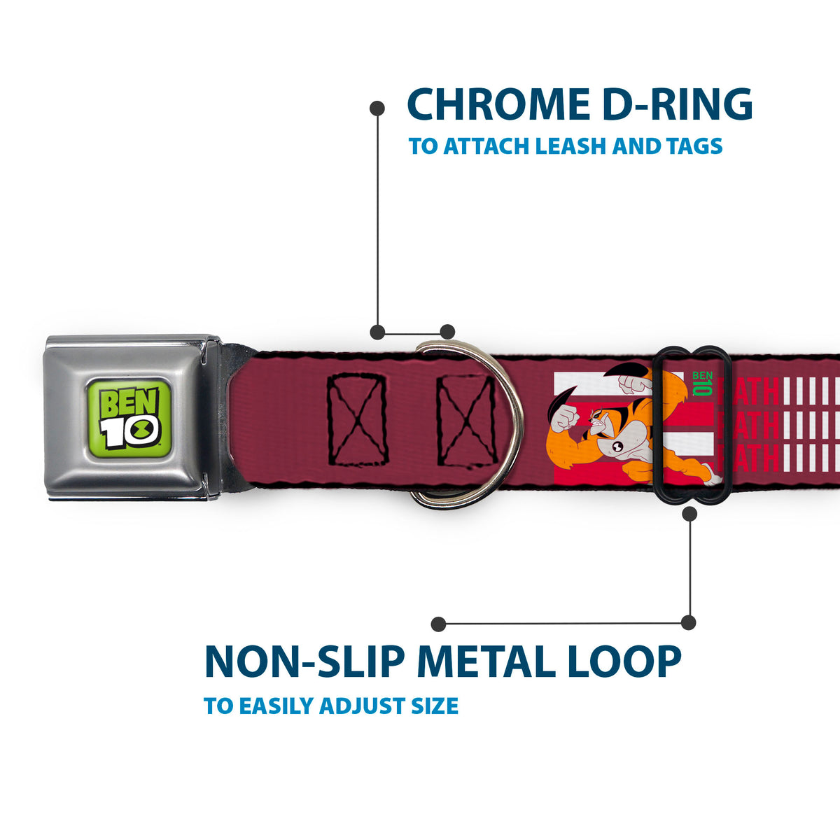 BEN 10 Title Logo Full Color Green/Black/White Seatbelt Buckle Collar - BEN 10 and RATH Text and Poses Reds/White Seatbelt Buckle Collars Ben 10