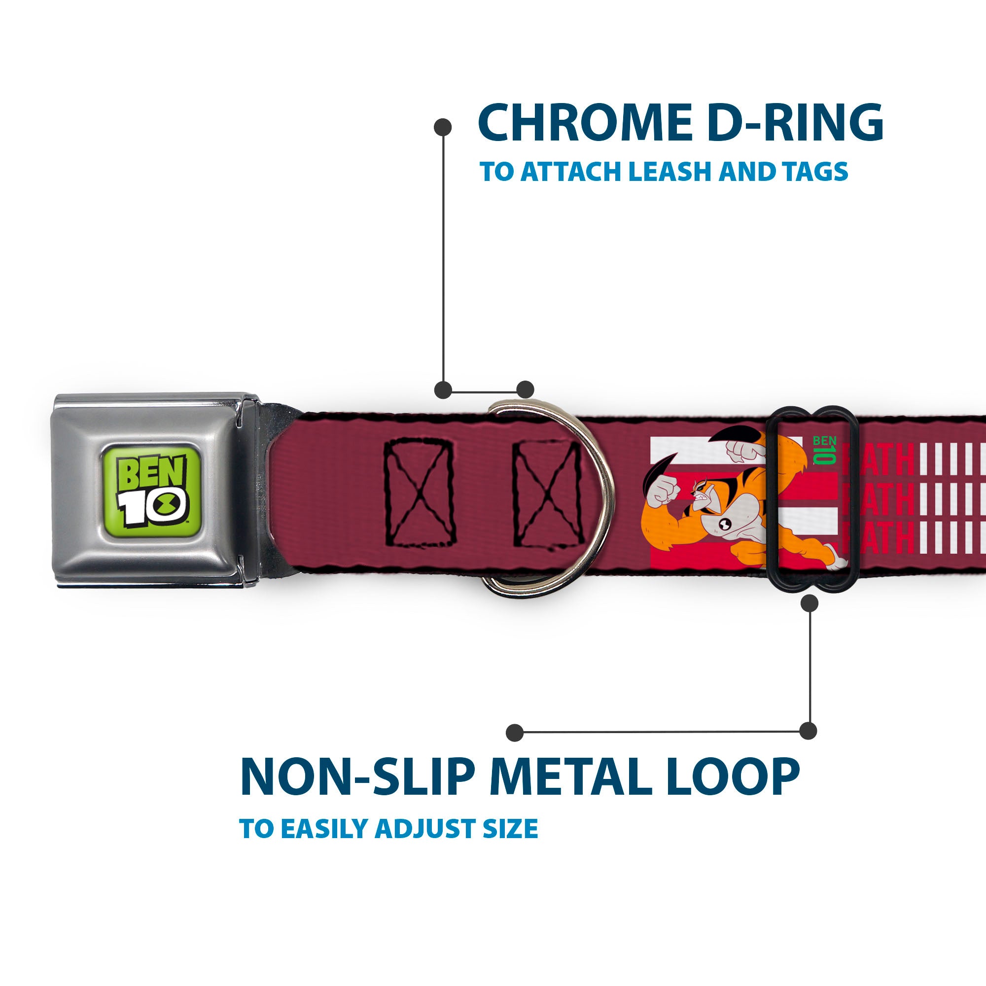 BEN 10 Title Logo Full Color Green/Black/White Seatbelt Buckle Collar - BEN 10 and RATH Text and Poses Reds/White Seatbelt Buckle Collars Ben 10