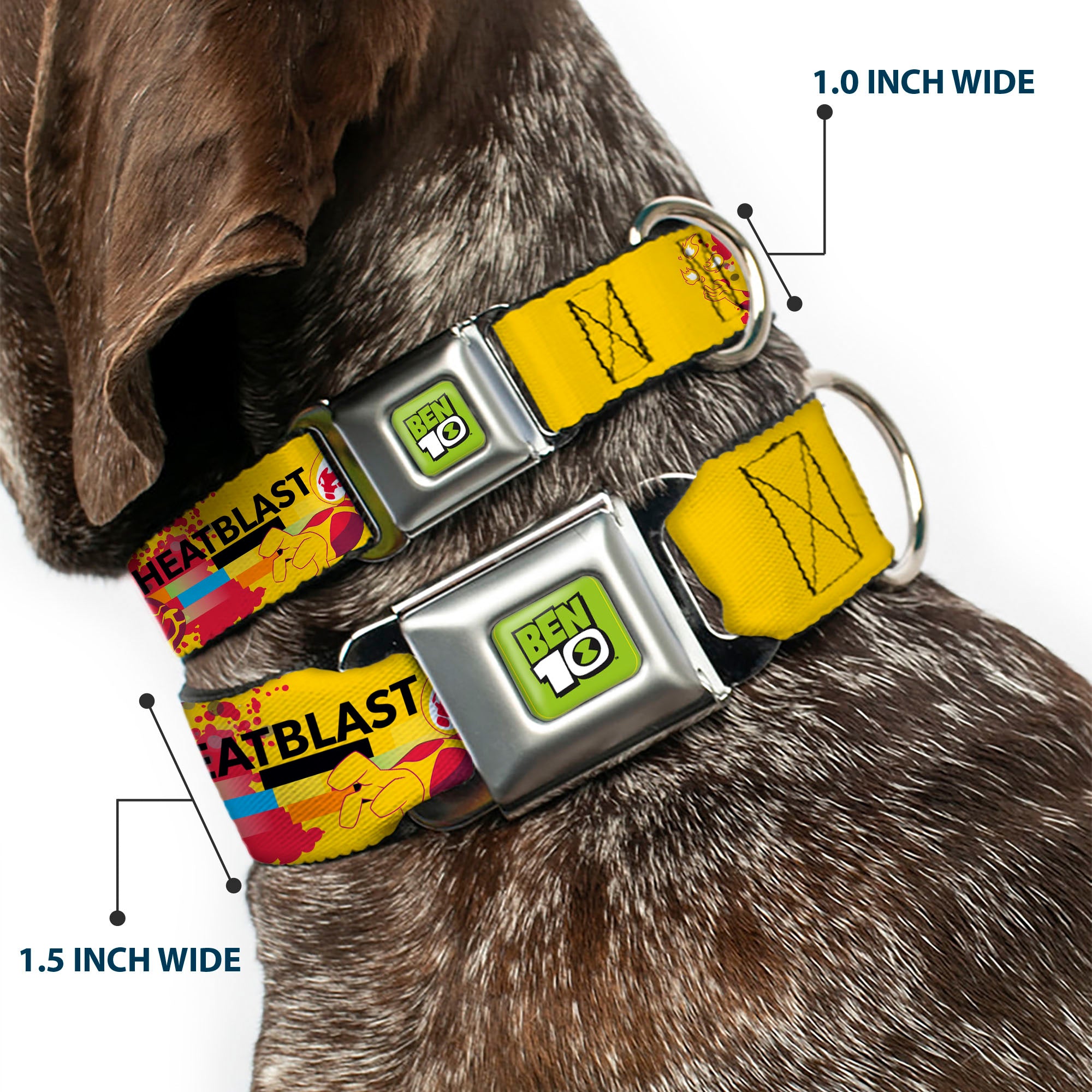 BEN 10 Title Logo Full Color Green/Black/White Seatbelt Buckle Collar - BEN 10 HEATBLAST Poses and Text Yellow/Reds Seatbelt Buckle Collars Ben 10