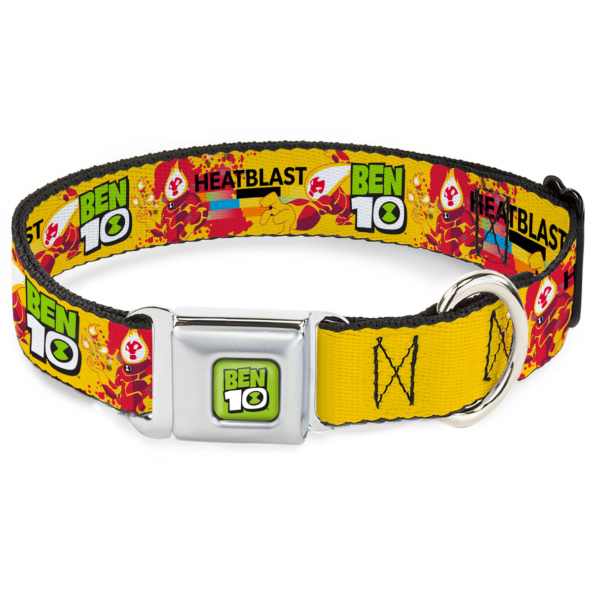 BEN 10 Title Logo Full Color Green/Black/White Seatbelt Buckle Collar - BEN 10 HEATBLAST Poses and Text Yellow/Reds Seatbelt Buckle Collars Ben 10