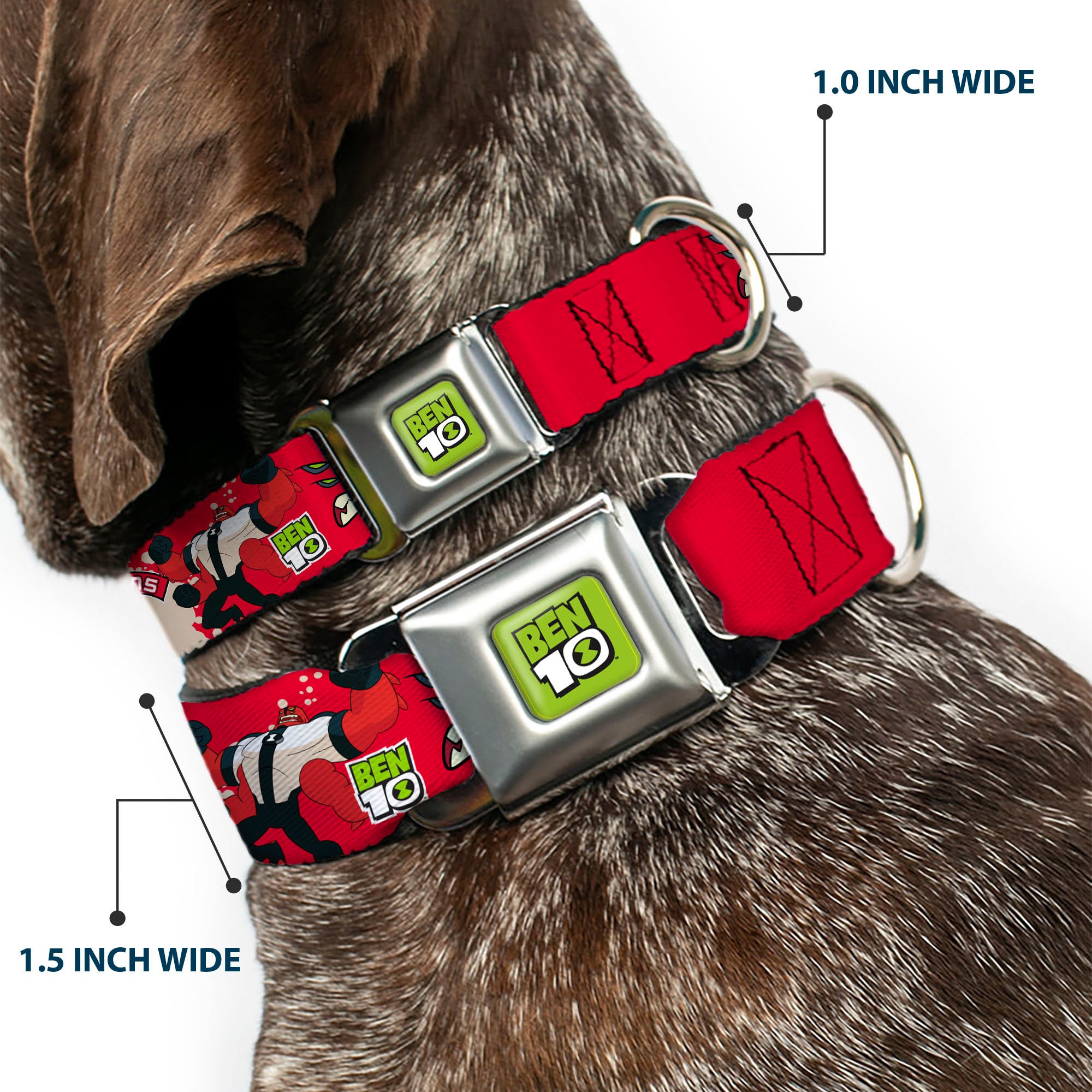 BEN 10 Title Logo Full Color Green/Black/White Seatbelt Buckle Collar - BEN 10 FOUR ARMS Poses and Text Red/Grays Seatbelt Buckle Collars Ben 10