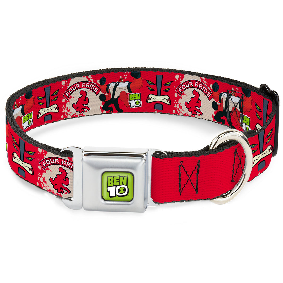 BEN 10 Title Logo Full Color Green/Black/White Seatbelt Buckle Collar - BEN 10 FOUR ARMS Poses and Text Red/Grays Seatbelt Buckle Collars Ben 10