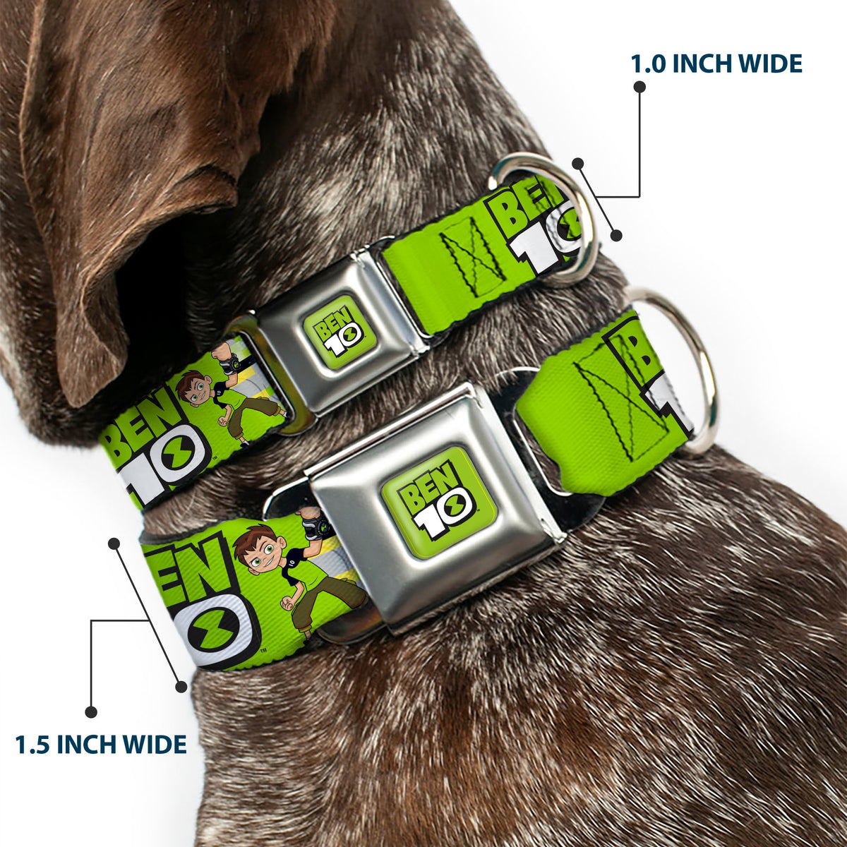 BEN 10 Title Logo Full Color Green/Black/White Seatbelt Buckle Collar - BEN 10 Pose and Title Logo Green/Yellow/Black/White Seatbelt Buckle Collars Ben 10