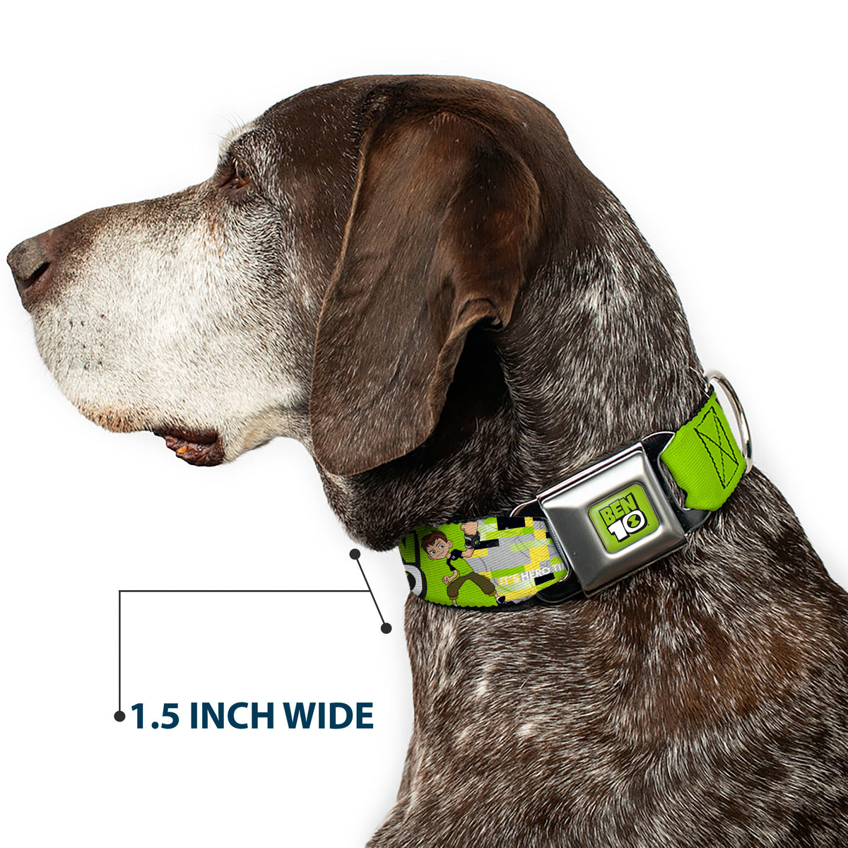BEN 10 Title Logo Full Color Green/Black/White Seatbelt Buckle Collar - BEN 10 Pose and Title Logo Green/Yellow/Black/White Seatbelt Buckle Collars Ben 10