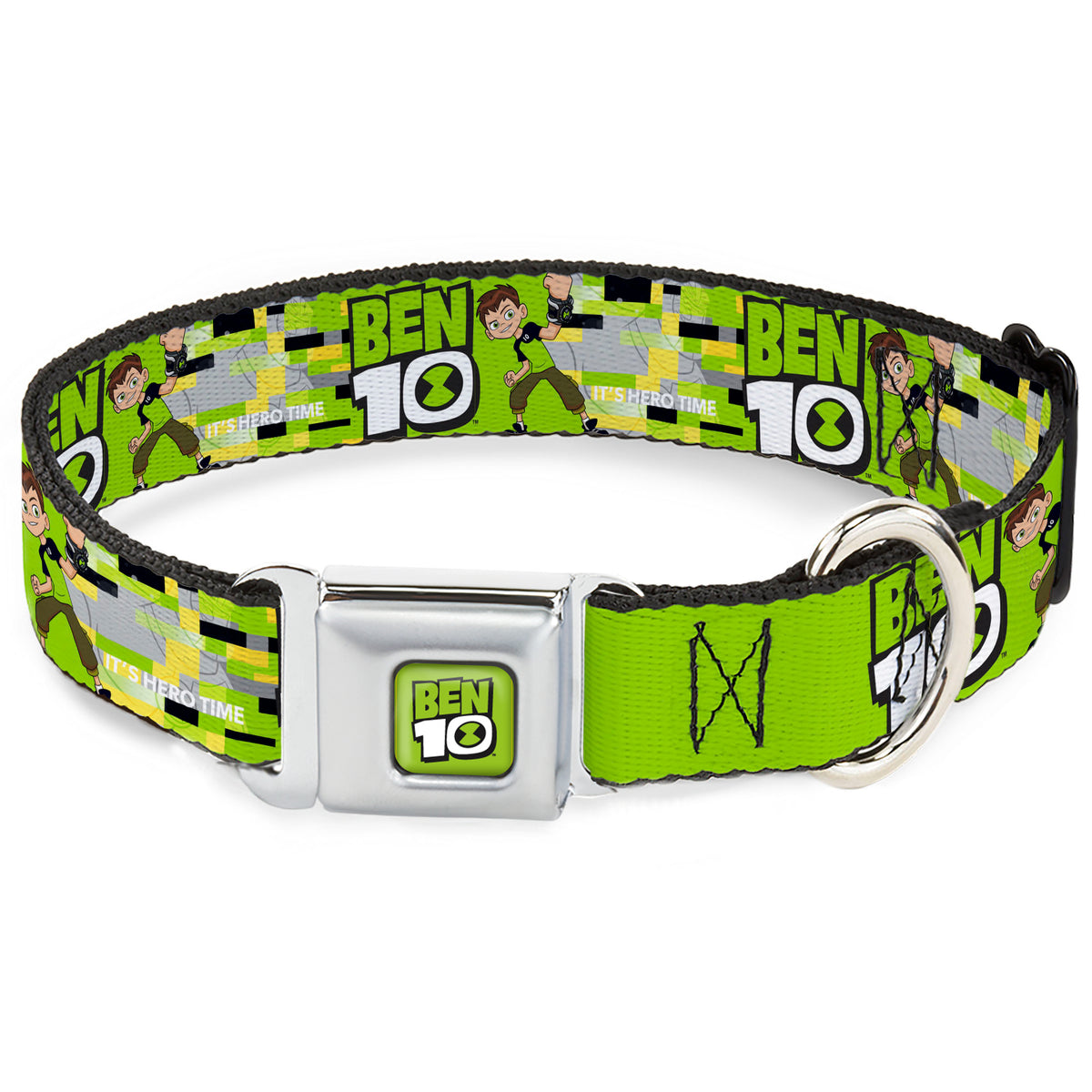 BEN 10 Title Logo Full Color Green/Black/White Seatbelt Buckle Collar - BEN 10 Pose and Title Logo Green/Yellow/Black/White Seatbelt Buckle Collars Ben 10