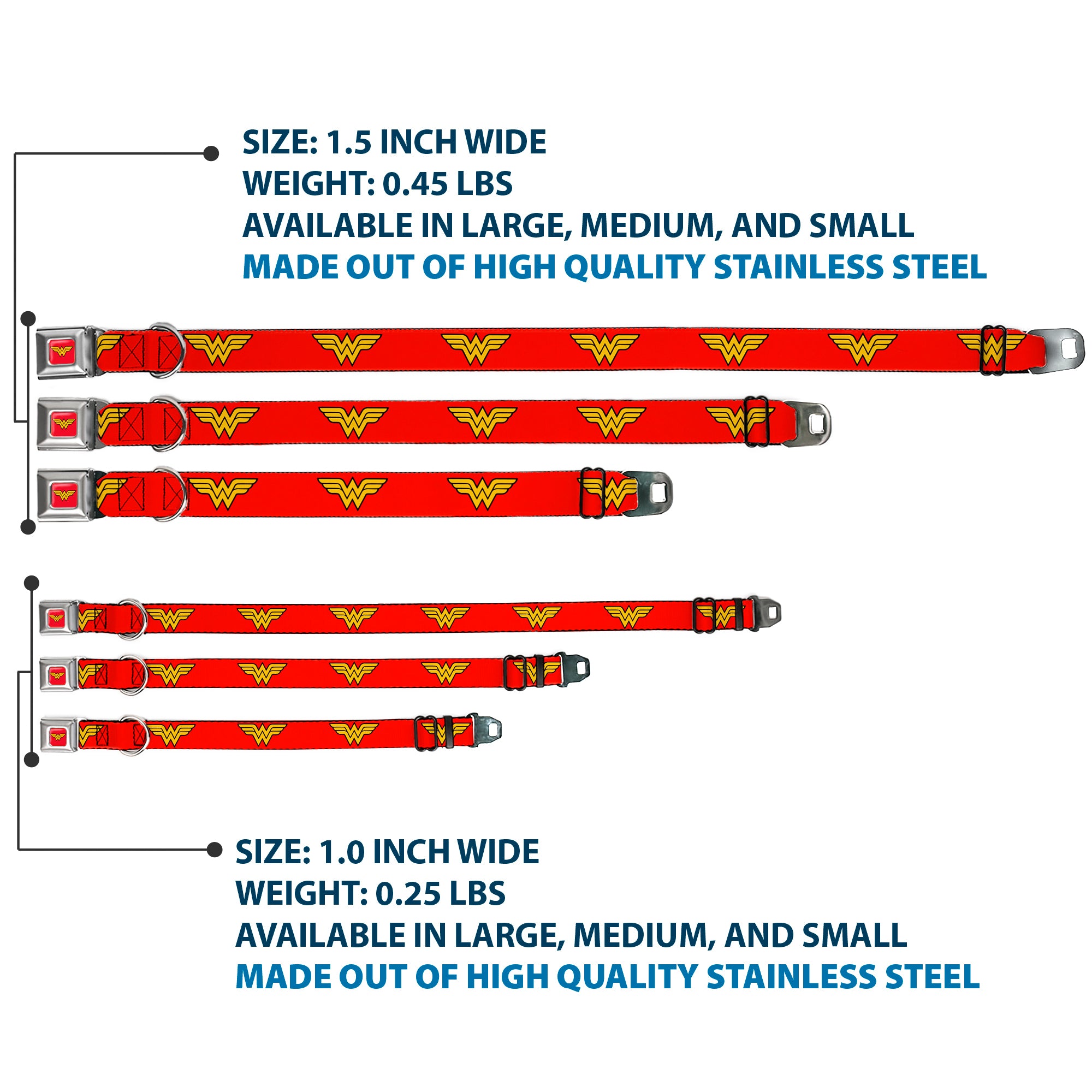 Wonder Woman Logo Full Color Red Seatbelt Buckle Collar - Wonder Woman Logo Red Seatbelt Buckle Collars DC Comics