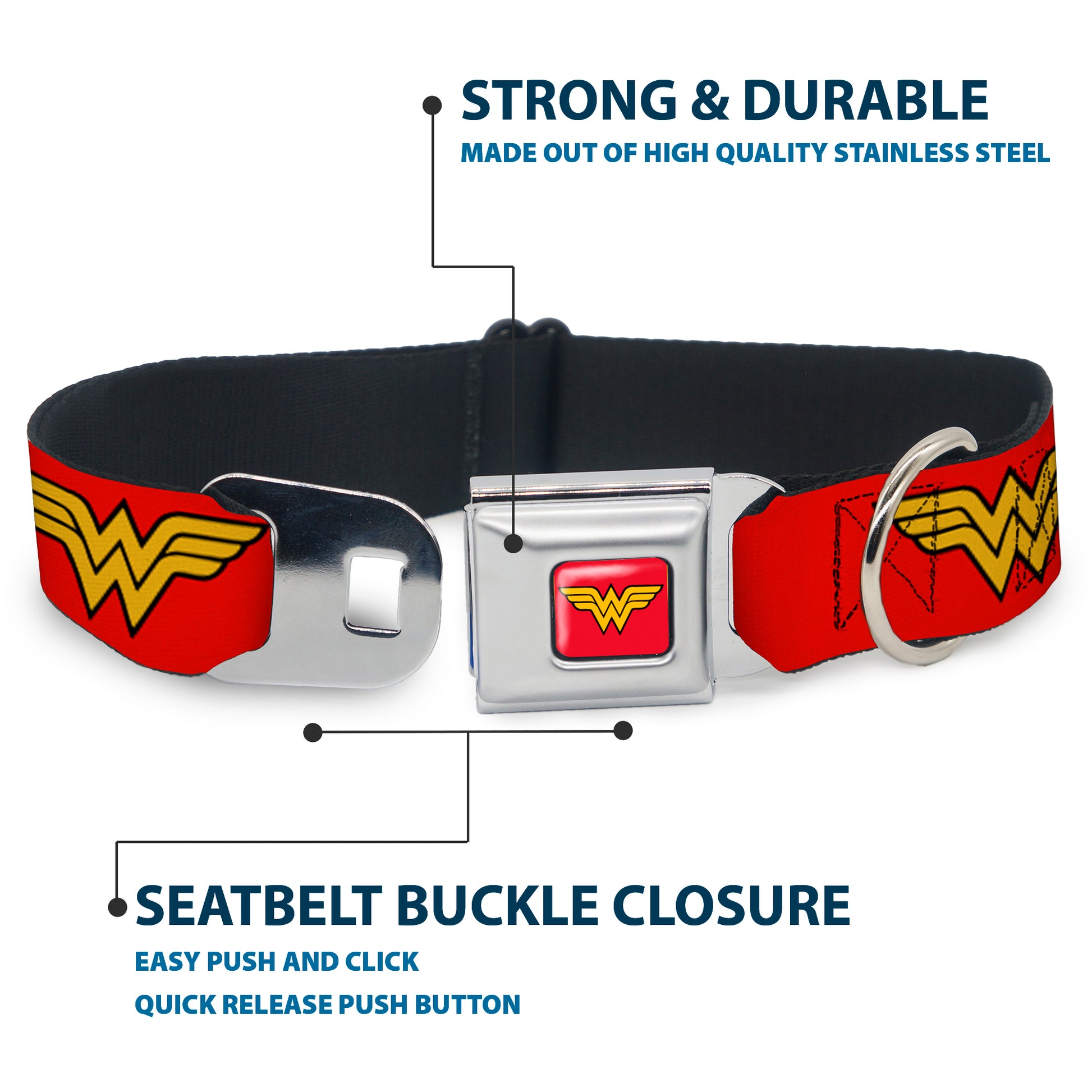 Wonder Woman Logo Full Color Red Seatbelt Buckle Collar - Wonder Woman Logo Red Seatbelt Buckle Collars DC Comics