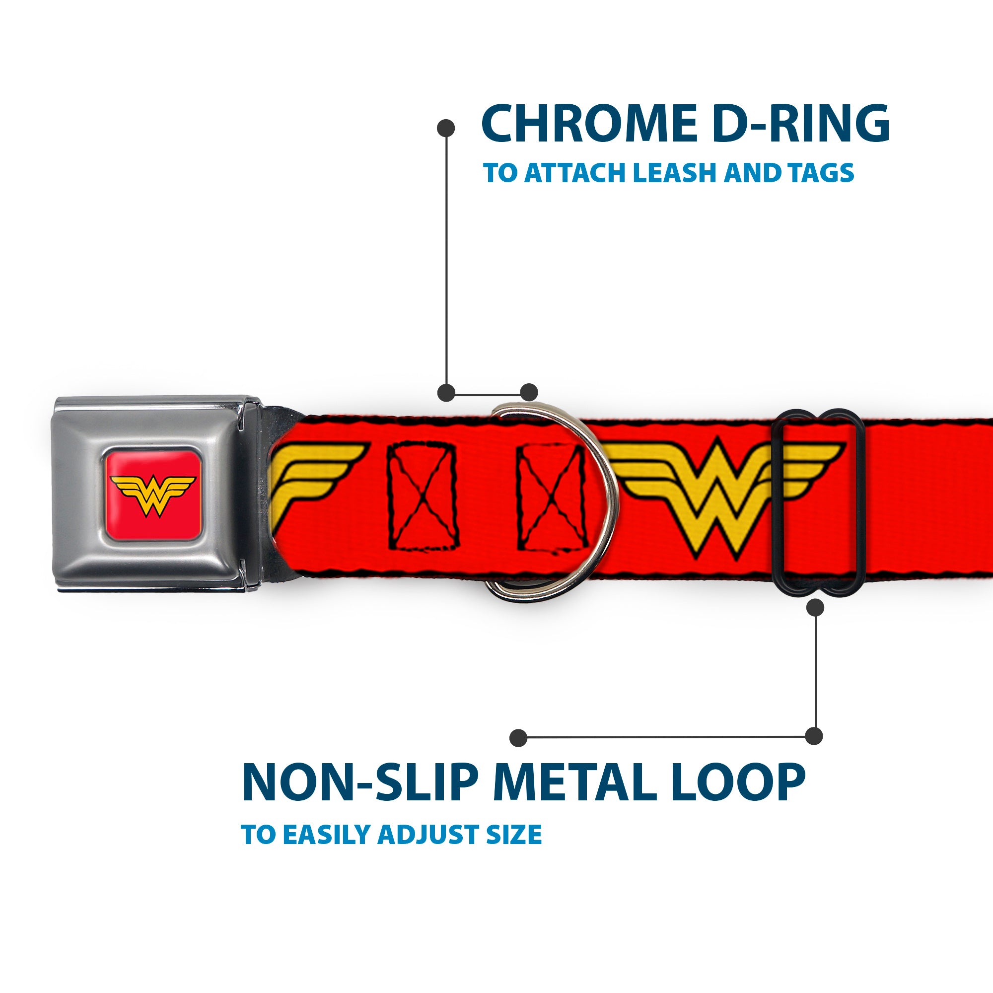 Wonder Woman Logo Full Color Red Seatbelt Buckle Collar - Wonder Woman Logo Red Seatbelt Buckle Collars DC Comics