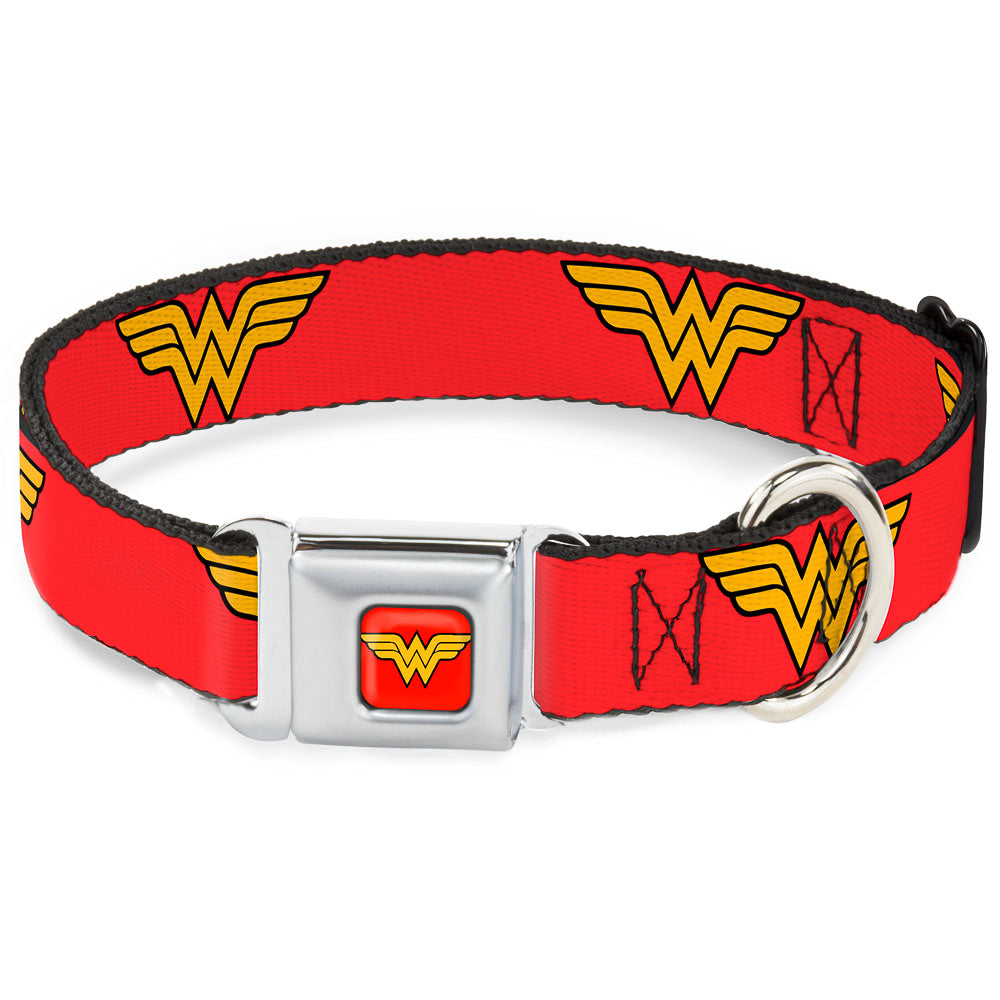 Wonder Woman Logo Full Color Red Seatbelt Buckle Collar - Wonder Woman Logo Red Seatbelt Buckle Collars DC Comics