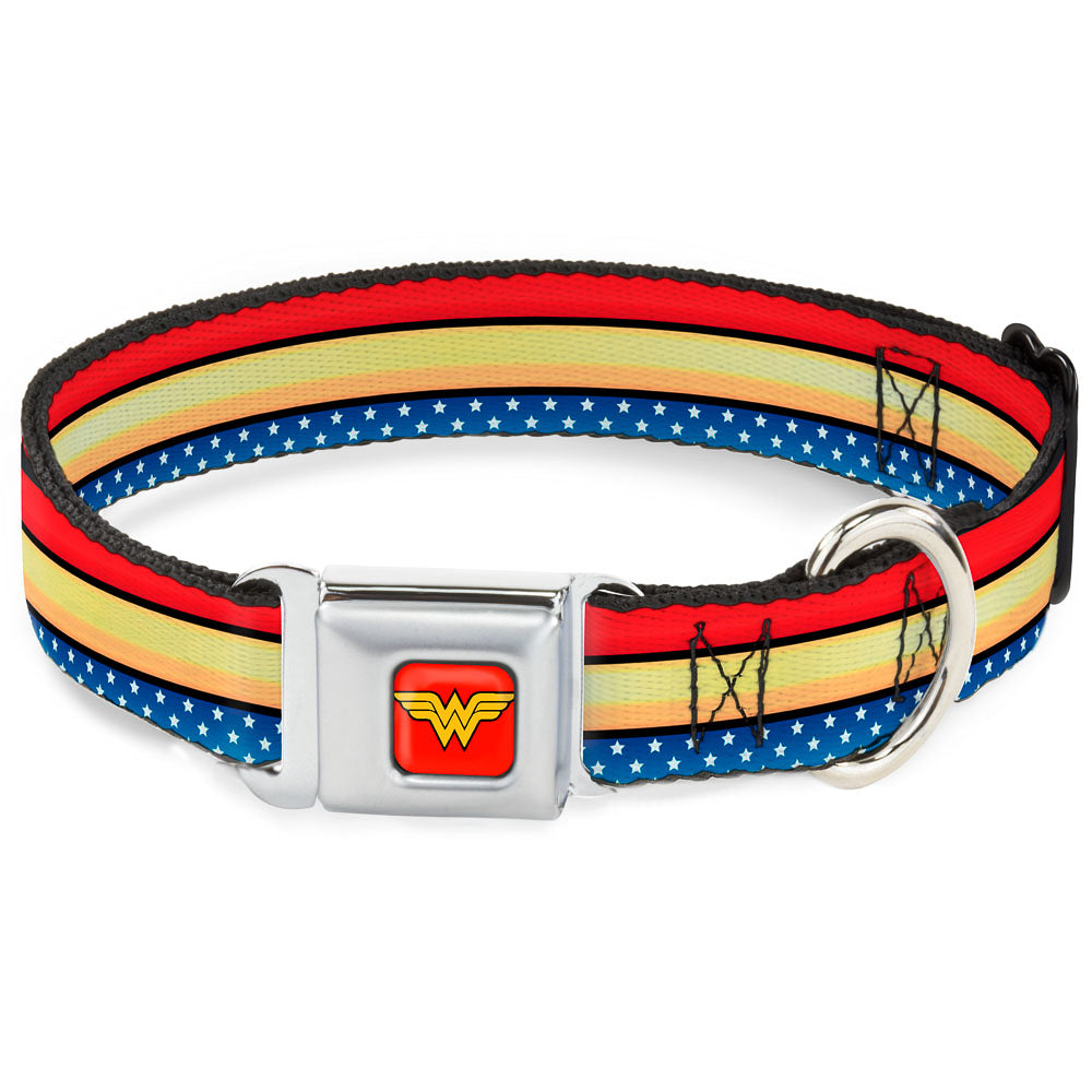 Wonder Woman Logo Full Color Red Seatbelt Buckle Collar - Wonder Woman Stripe/Stars Red/Gold/Blue/White Seatbelt Buckle Collars DC Comics