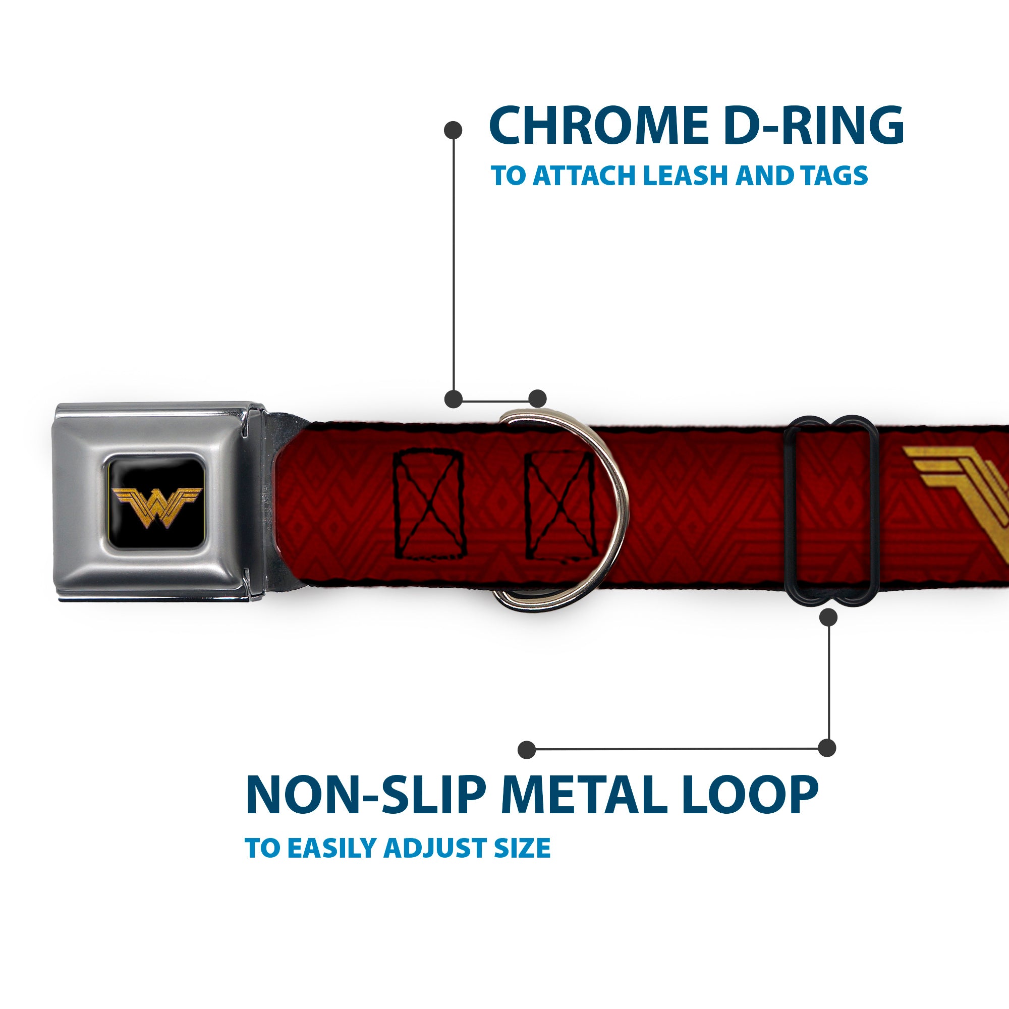 Wonder Woman 2017 Icon Full Color Black/Gold Seatbelt Buckle Collar - Wonder Woman 2017 Icon Reds/Golds Seatbelt Buckle Collars DC Comics