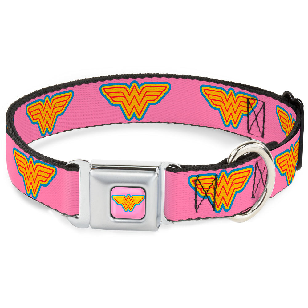 Wonder Woman Logo Pink/Blue/Yellow/Pink Seatbelt Buckle Collar - Wonder Woman Logo Pink/Blue/Yellow/Pink Seatbelt Buckle Collars DC Comics