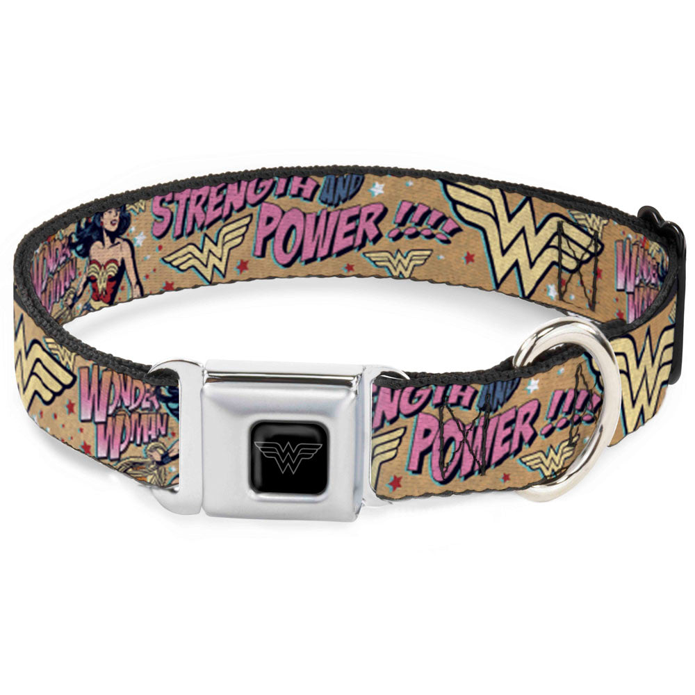 Wonder Woman Black/Silver Seatbelt Buckle Collar - Wonder Woman Strength & Power Seatbelt Buckle Collars DC Comics