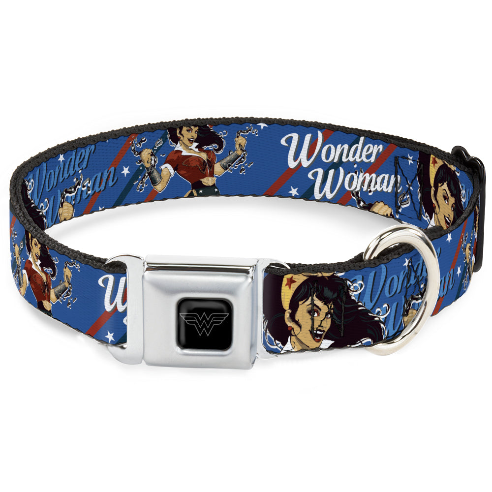 Wonder Woman Logo Black/Silver Seatbelt Buckle Collar - WONDER WOMAN/Bombshell Pose Blue/Red/White Seatbelt Buckle Collars DC Comics