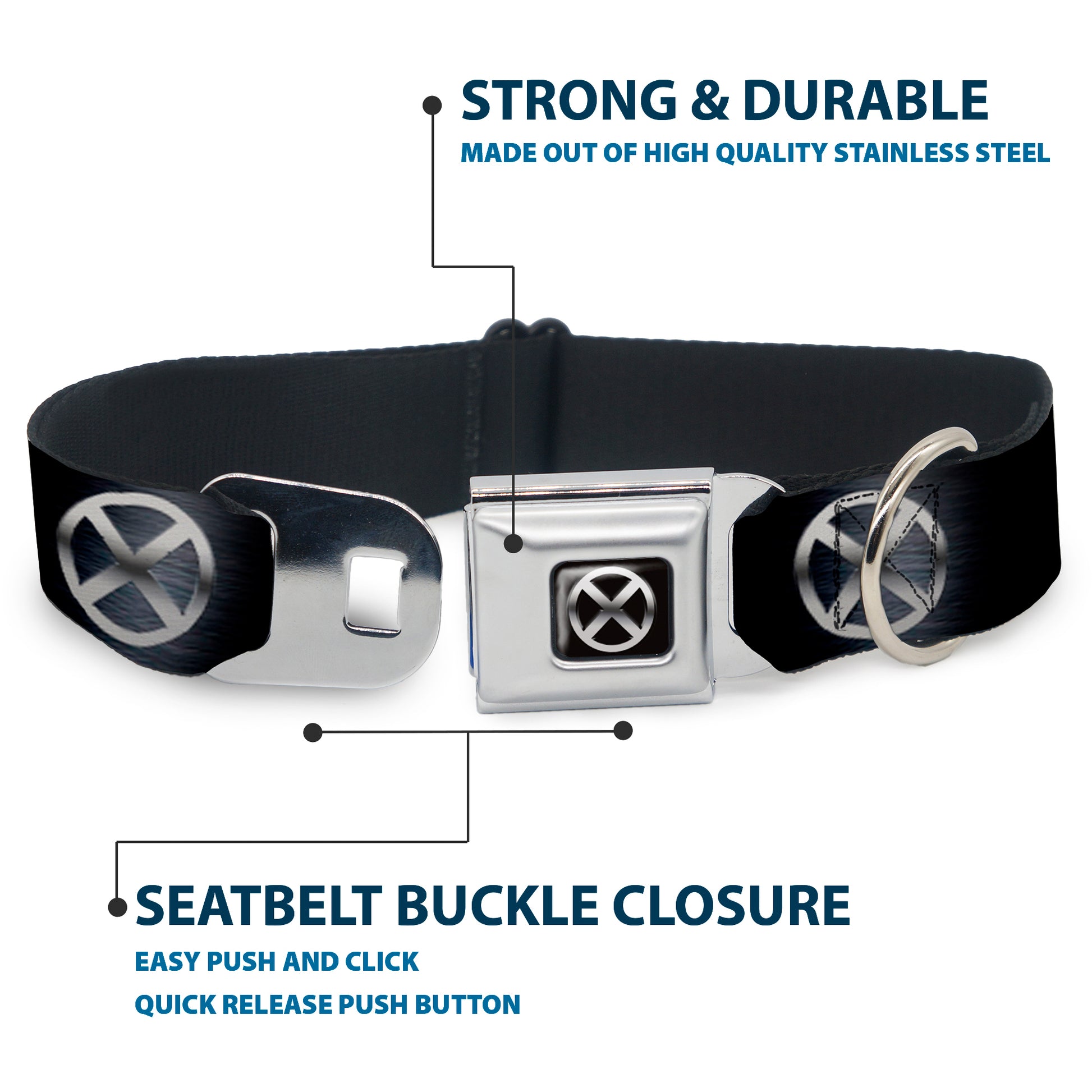 X-Men X Icon Full Color Black/Silvers Seatbelt Buckle Collar - X-Men X Icon Black/Silvers Seatbelt Buckle Collars Marvel Comics