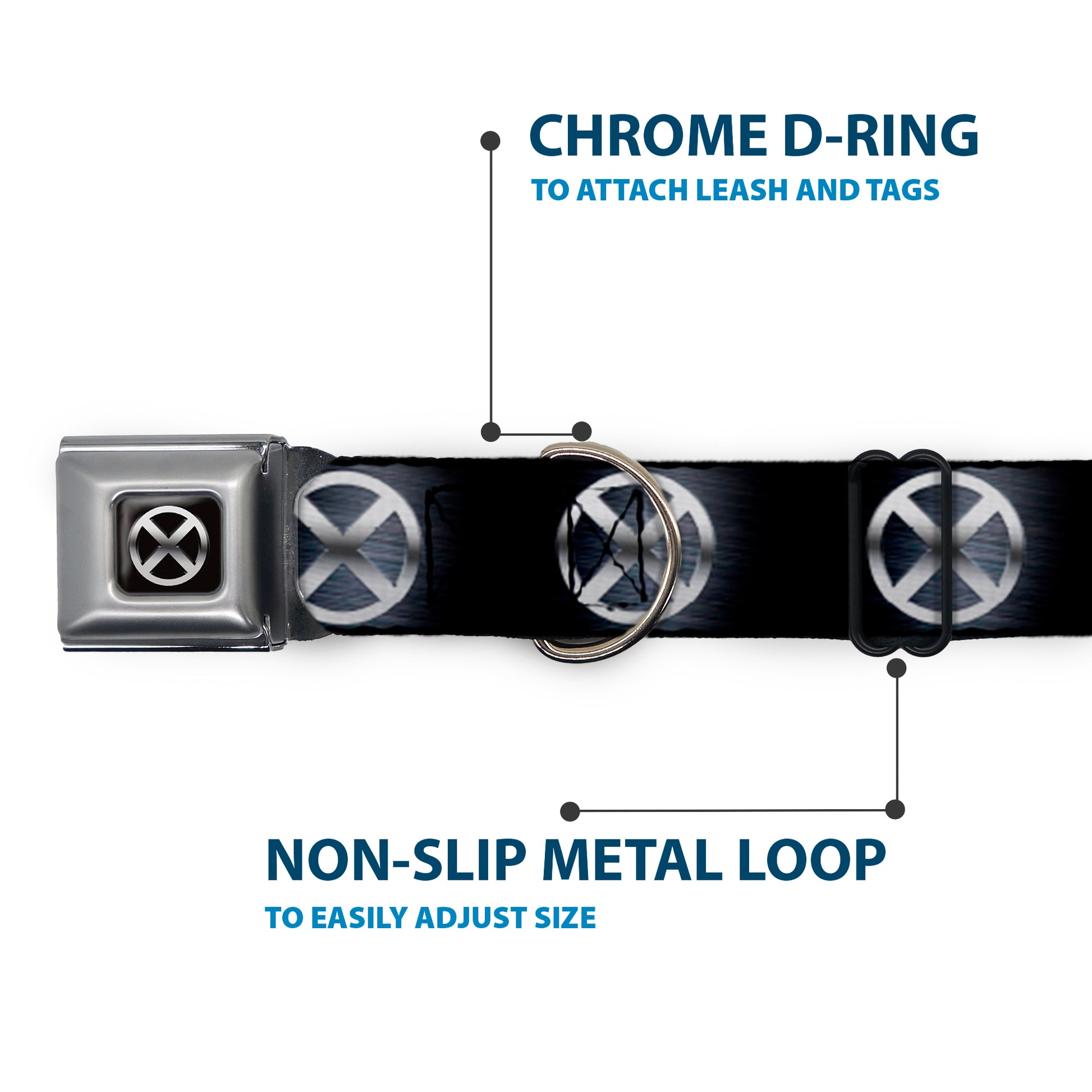X-Men X Icon Full Color Black/Silvers Seatbelt Buckle Collar - X-Men X Icon Black/Silvers Seatbelt Buckle Collars Marvel Comics