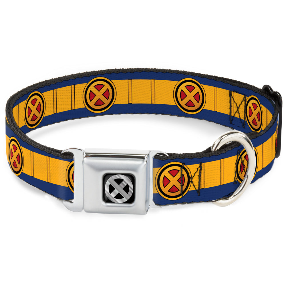 X-Men Icon Black/Silver Gradient Seatbelt Buckle Collar - X-Men Cyclops Utility Strap Blue/Gold/Black/Red Seatbelt Buckle Collars Marvel Comics