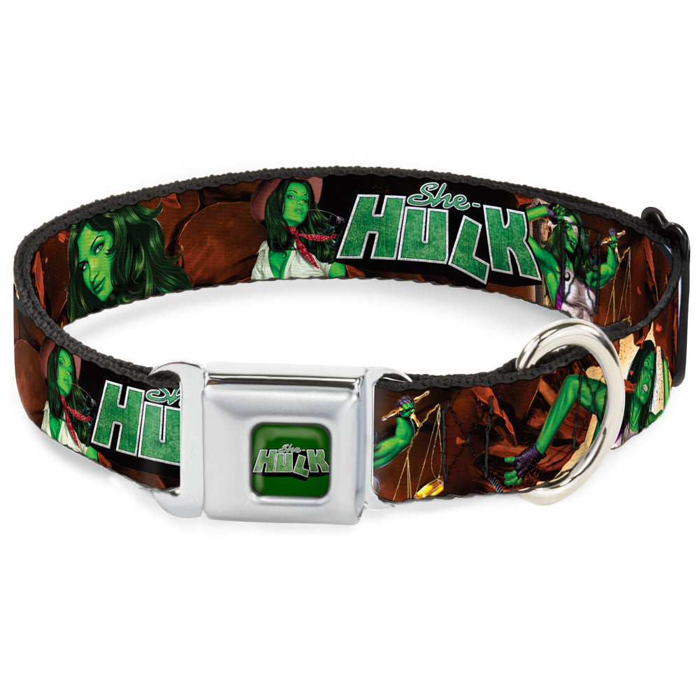 MARVEL UNIVERSE SHE-HULK Logo Full Color Greens Seatbelt Buckle Collar - SHE-HULK Comic Book Cover Poses/Rocks Seatbelt Buckle Collars Marvel Comics