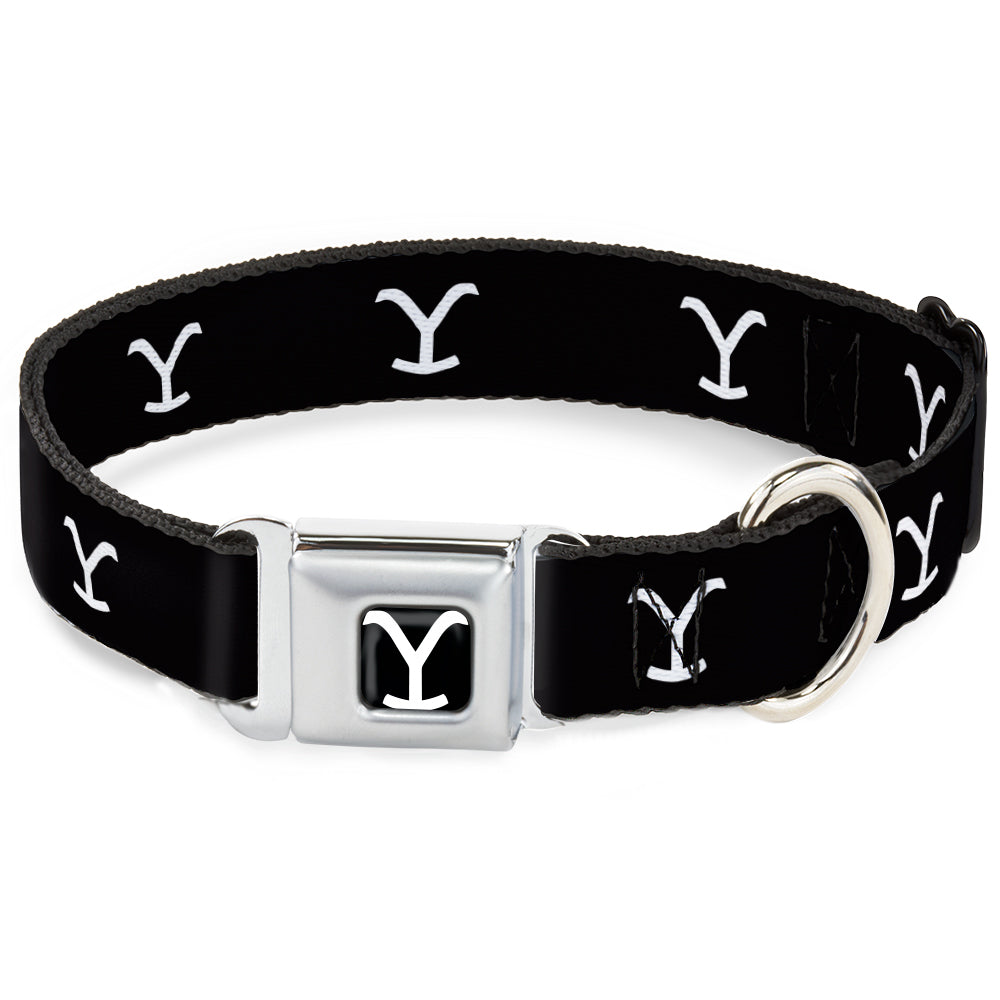 Yellowstone Y Logo Full Color Black/White Seatbelt Buckle Collar - Yellowstone Y Logo Black/White Seatbelt Buckle Collars Yellowstone
