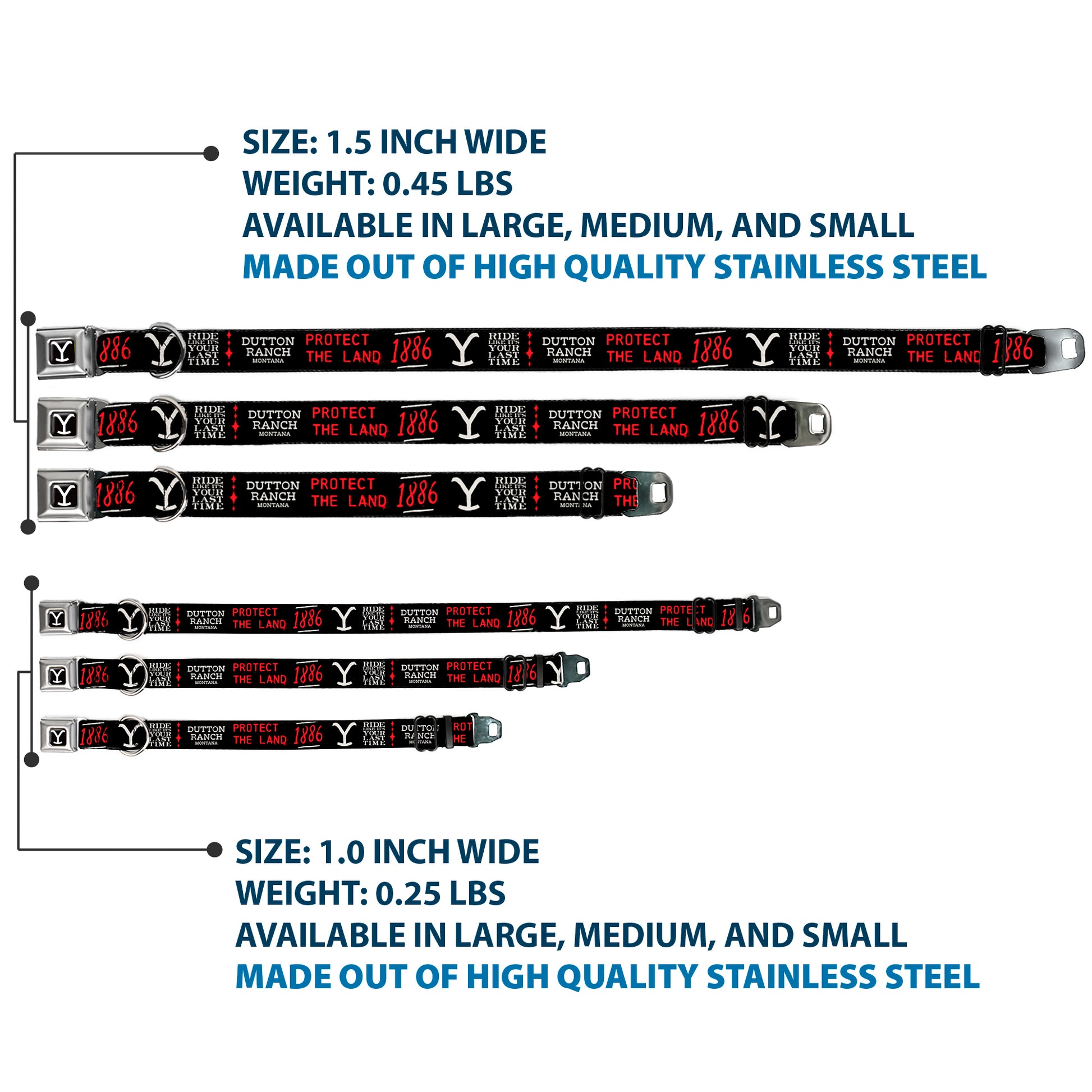 Yellowstone Y Logo Full Color Black/White Seatbelt Buckle Collar - YELLOWSTONE Dutton Ranch 1886 Icons Black/White/Red Seatbelt Buckle Collars Yellowstone