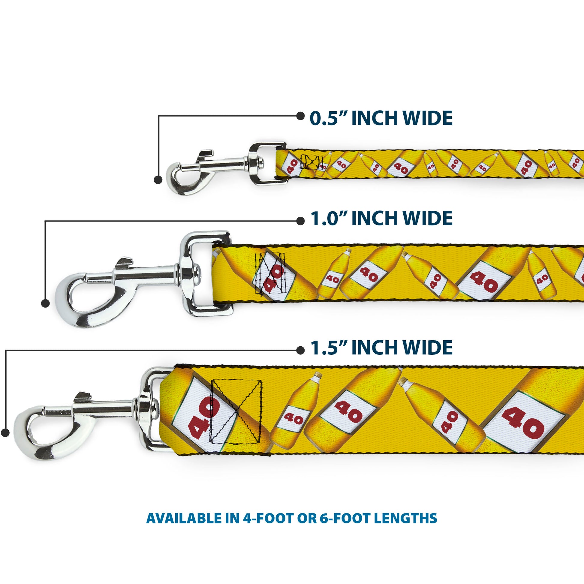 Buckle-Down Dog Leash - 40 Oz. Beer Bottles Yellow Dog Leashes Buckle-Down