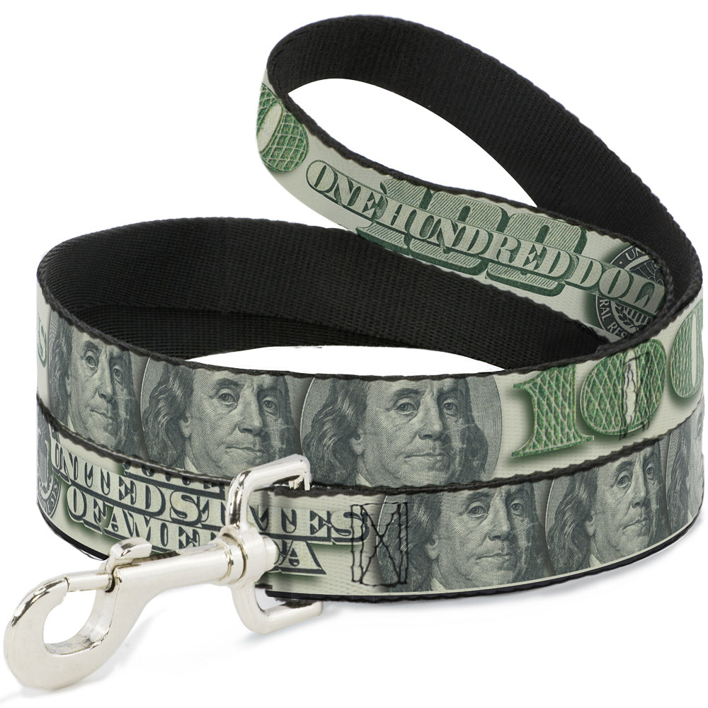 Dog Leash - 100 Dollar Bill CLOSE-UP/Triple Benjamin Dog Leashes Buckle-Down