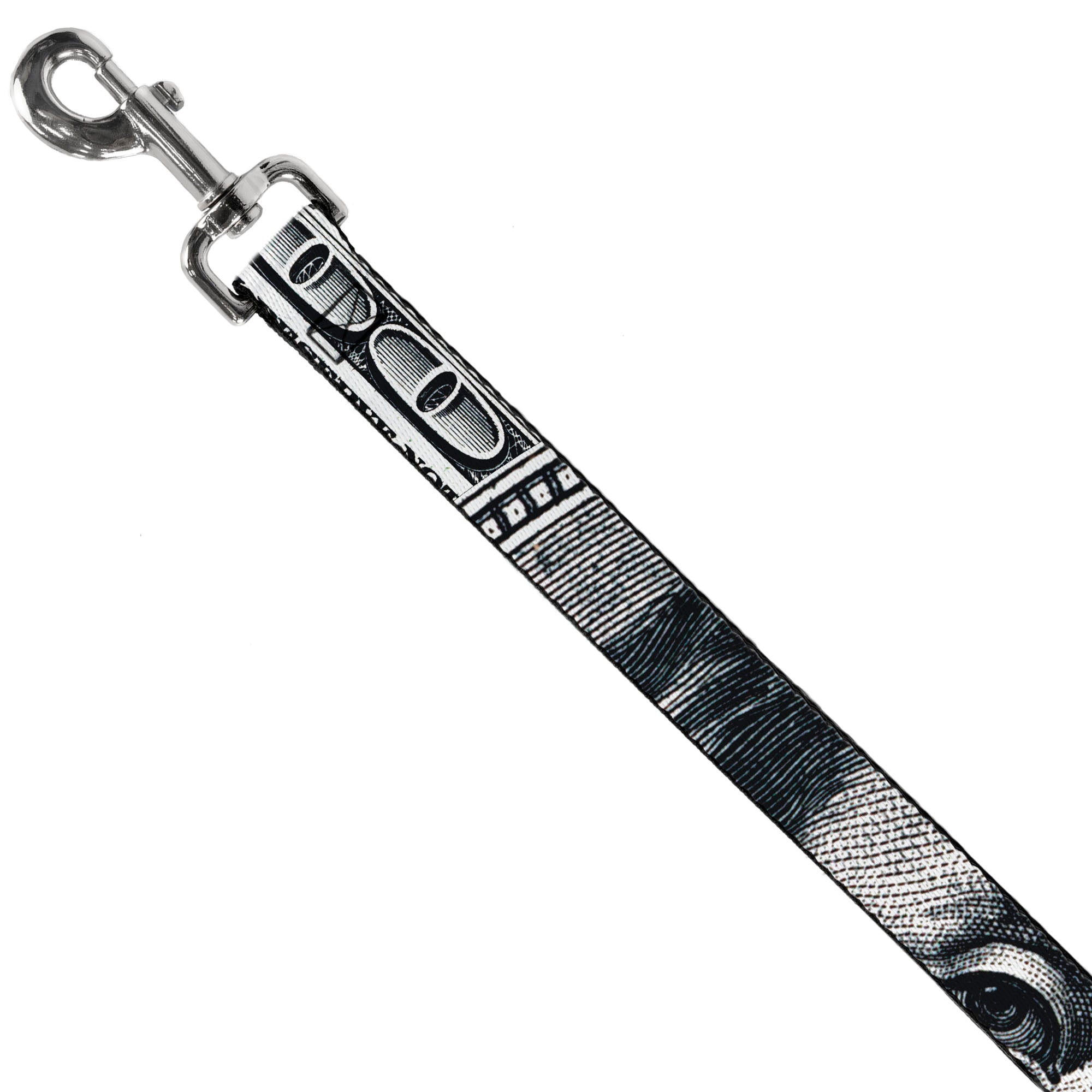 Dog Leash - 100 Dollar Bill CLOSE-UP White/Black Dog Leashes Buckle-Down