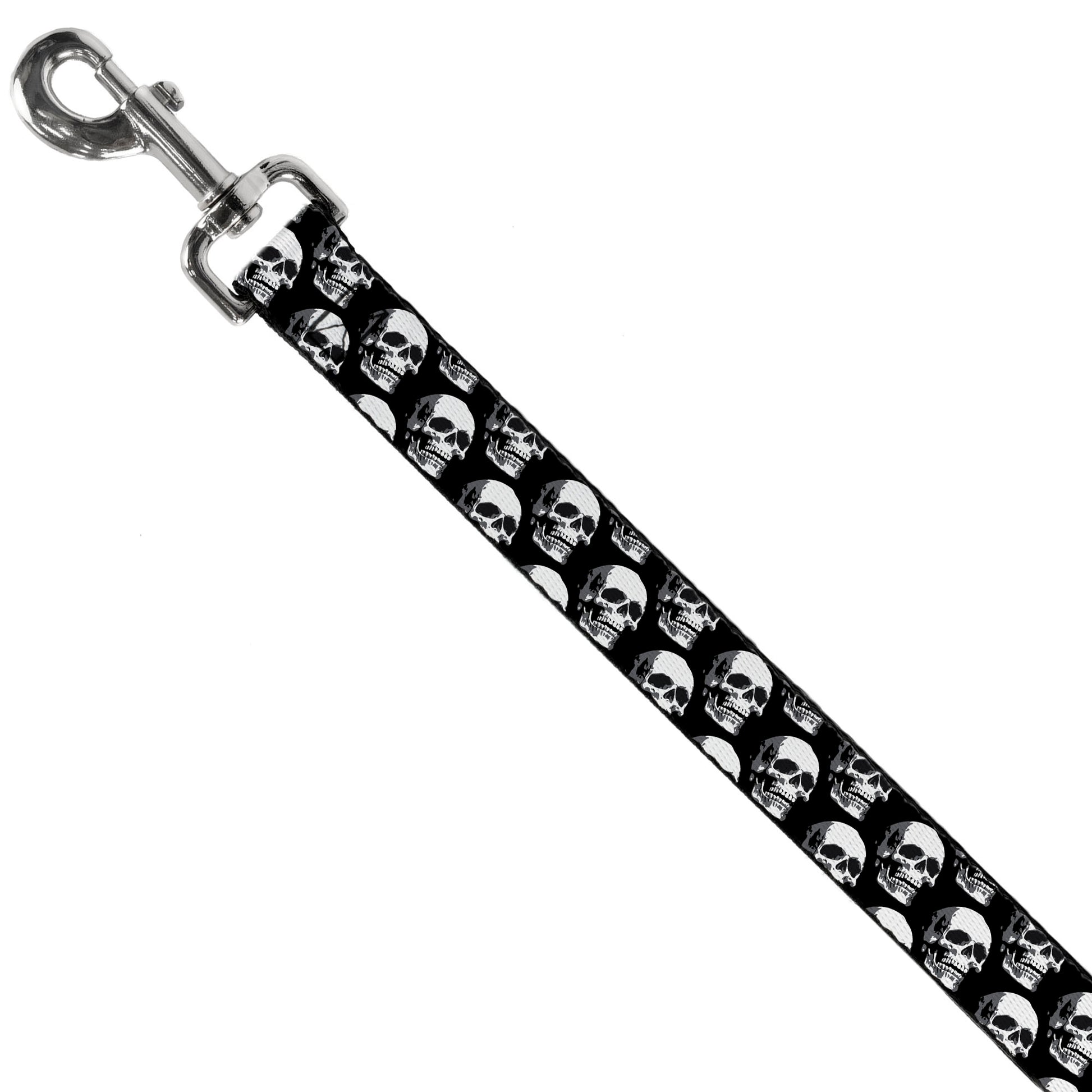 Dog Leash - 3-D Skulls Repeat Black/Grays/White Dog Leashes Buckle-Down