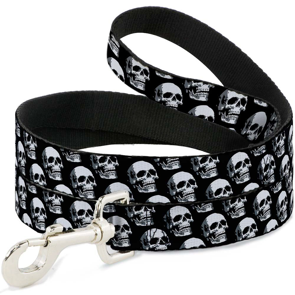 Dog Leash - 3-D Skulls Repeat Black/Grays/White Dog Leashes Buckle-Down