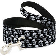 Dog Leash - 3-D Skulls Repeat Black/Grays/White Dog Leashes Buckle-Down