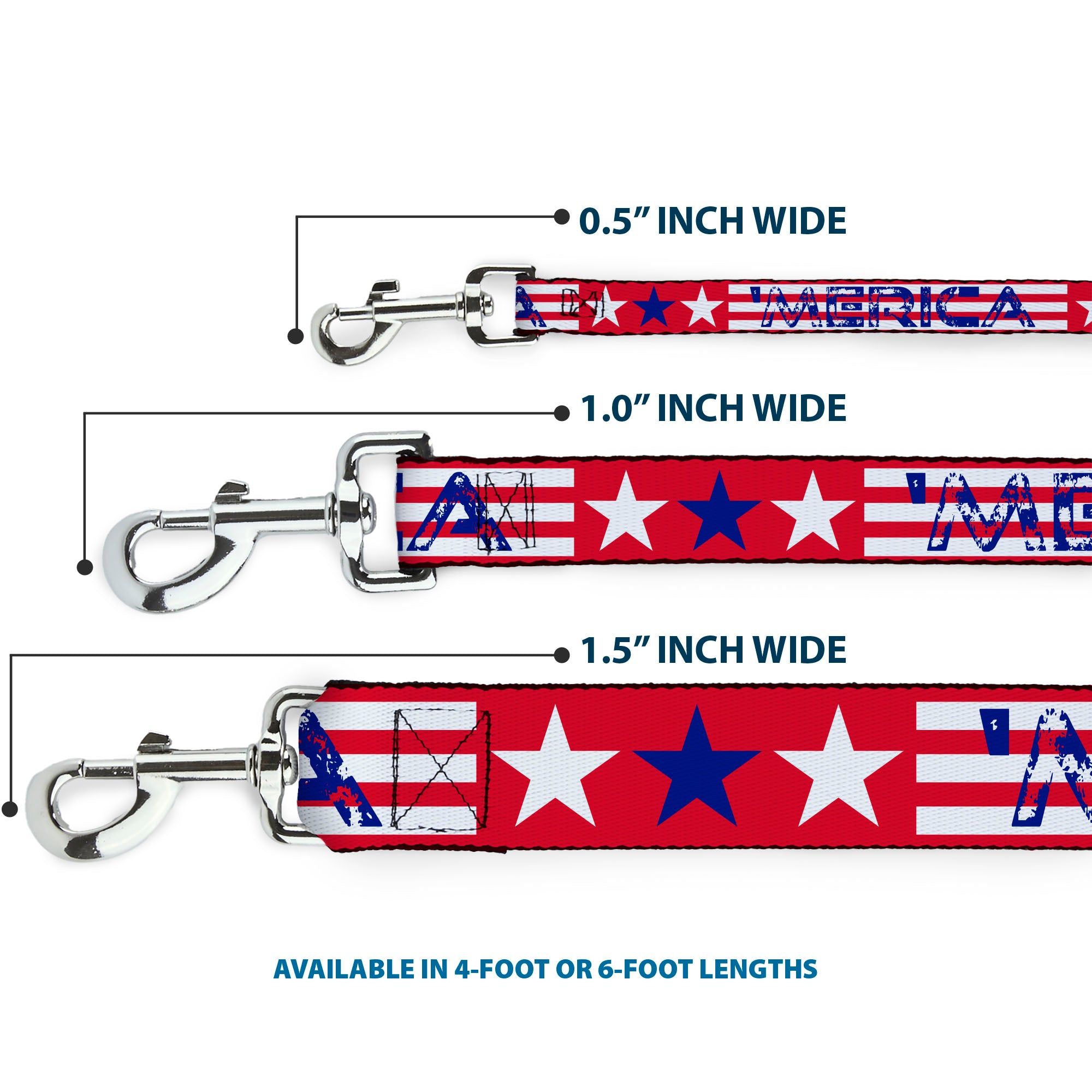Dog Leash - 'MERICA Stripes/Stars Red/White/Blue Dog Leashes Buckle-Down