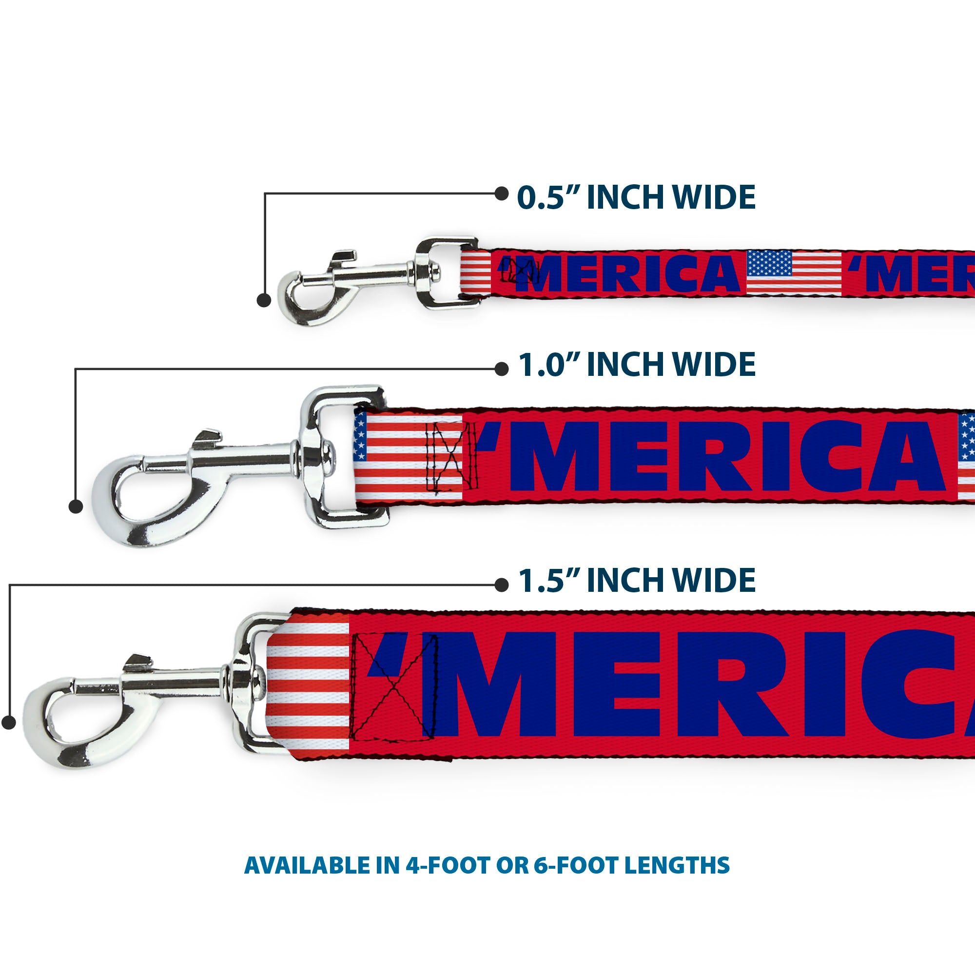 Dog Leash - 'MERICA/US Flag Red/Blue/White Dog Leashes Buckle-Down