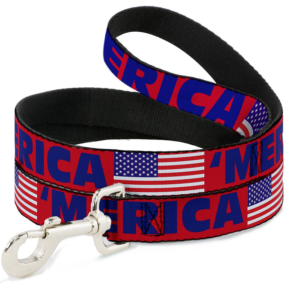 Dog Leash - 'MERICA/US Flag Red/Blue/White Dog Leashes Buckle-Down