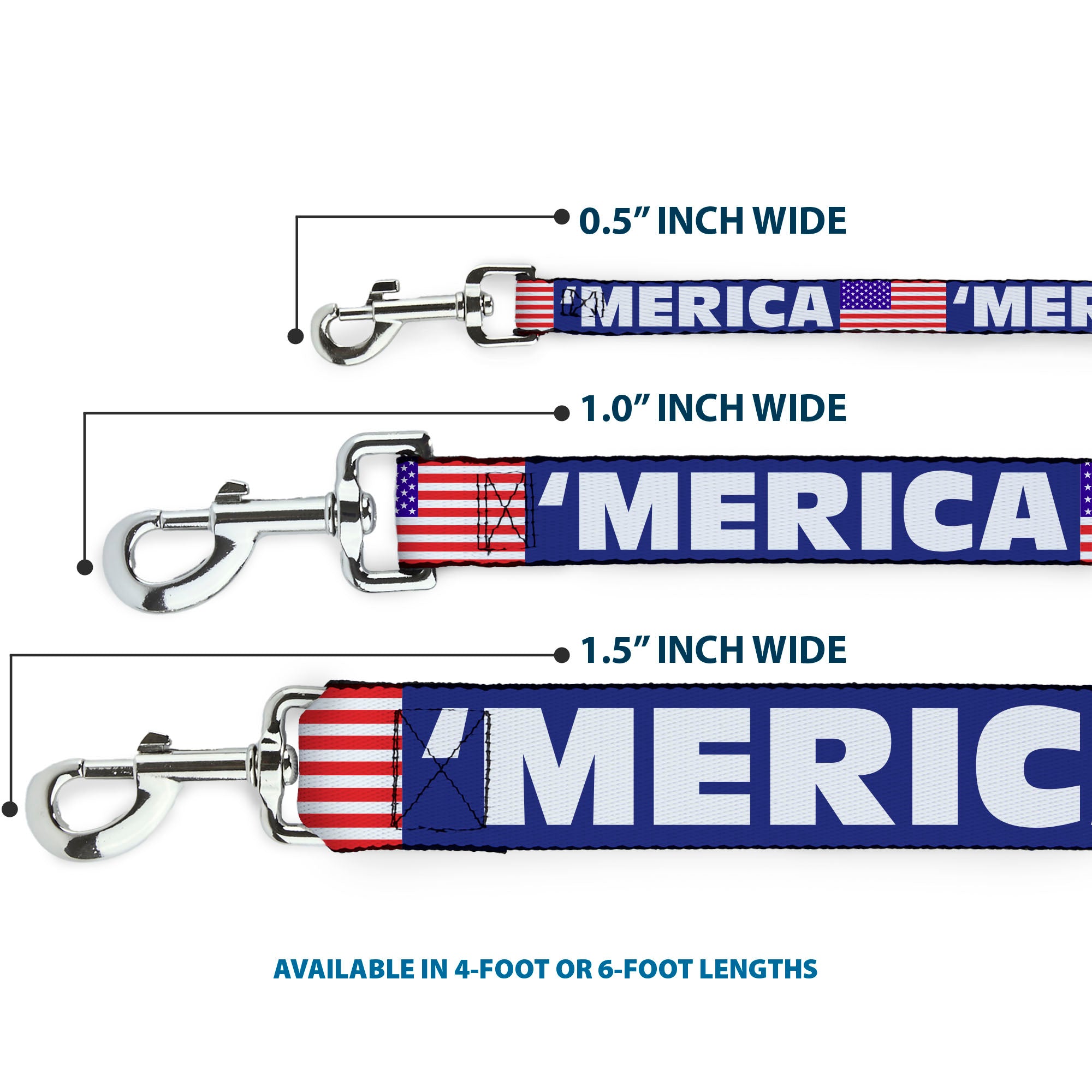 Dog Leash - 'MERICA/US Flag Blue/White/Red Dog Leashes Buckle-Down