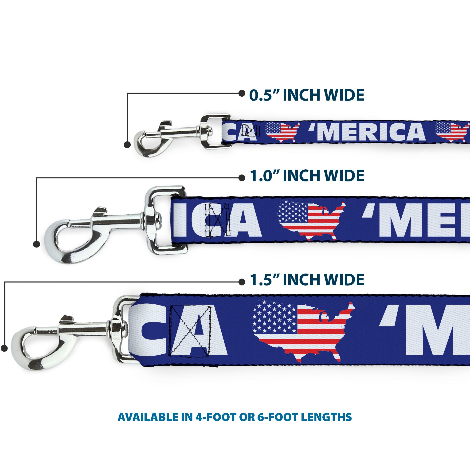 Dog Leash - 'MERICA/USA Silhouette Blue/White/US Flag Dog Leashes Buckle-Down