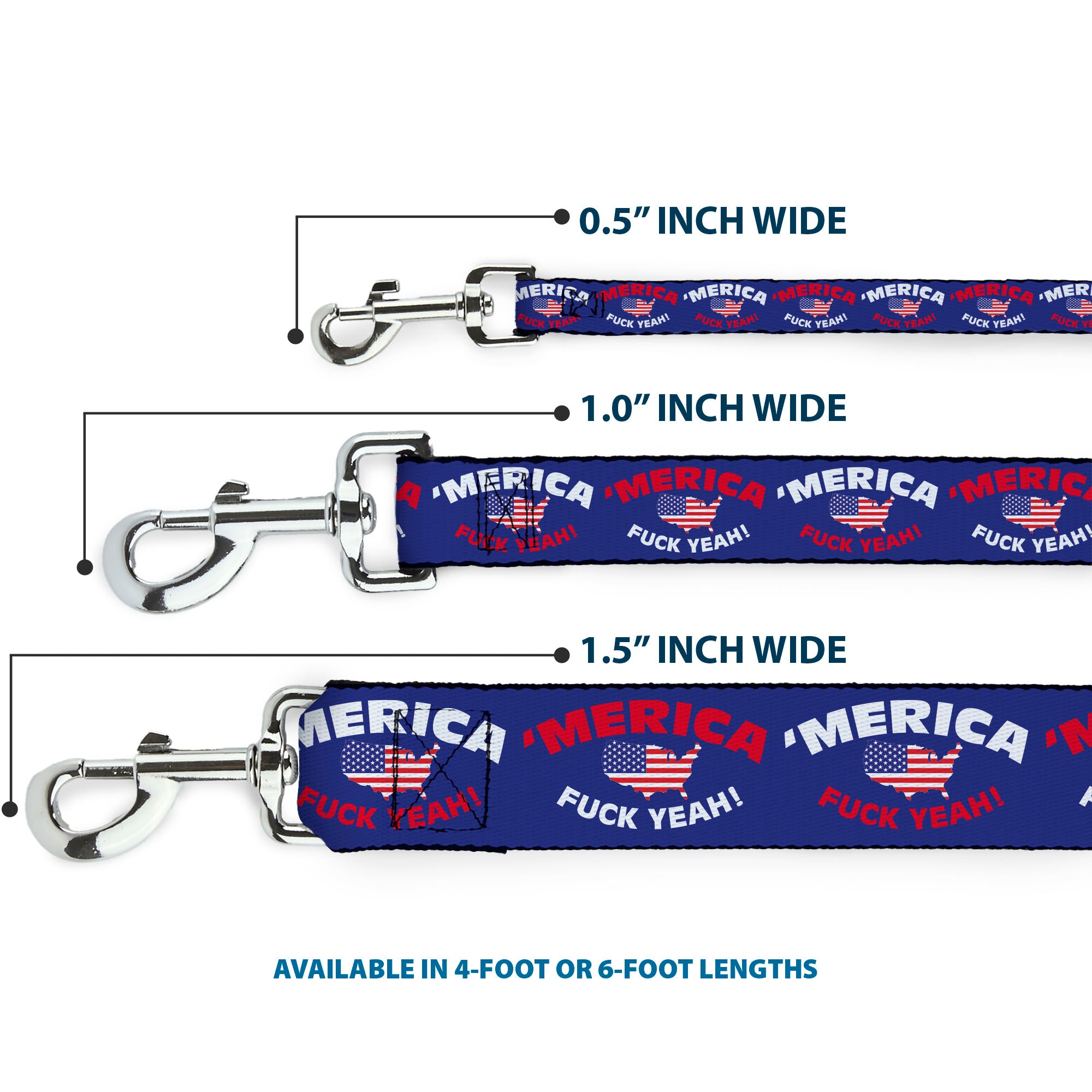 Dog Leash - 'MERICA FUCK YEAH!/USA Silhouette Blue/White/Red/US Flag Dog Leashes Buckle-Down