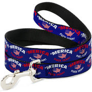 Dog Leash - 'MERICA FUCK YEAH!/USA Silhouette Blue/White/Red/US Flag Dog Leashes Buckle-Down