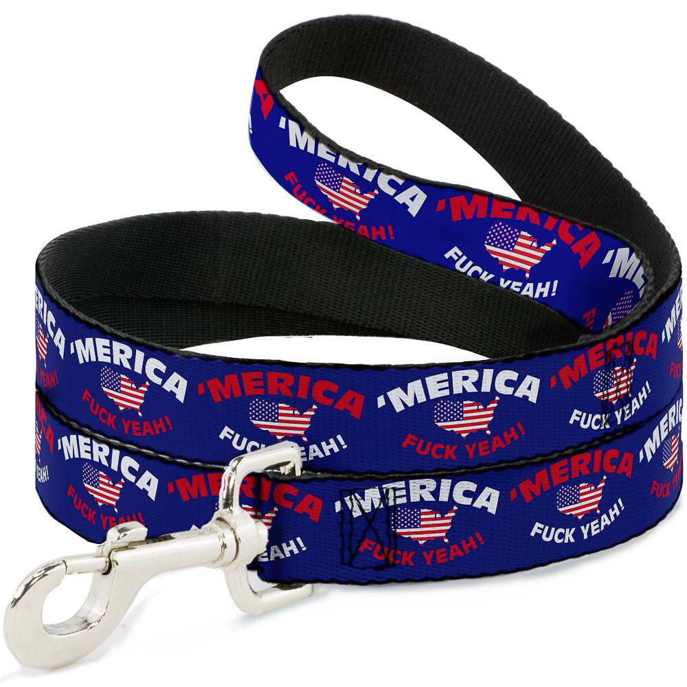 Dog Leash - 'MERICA FUCK YEAH!/USA Silhouette Blue/White/Red/US Flag Dog Leashes Buckle-Down